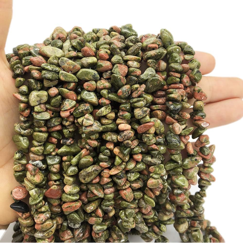 5-8mm Unakite Tumbled Stone Chip Beads for Jewelry Making, Irregular Shaped Healing Crystal Loose Bead Supply Pack of 2 Strands(64 inches)
