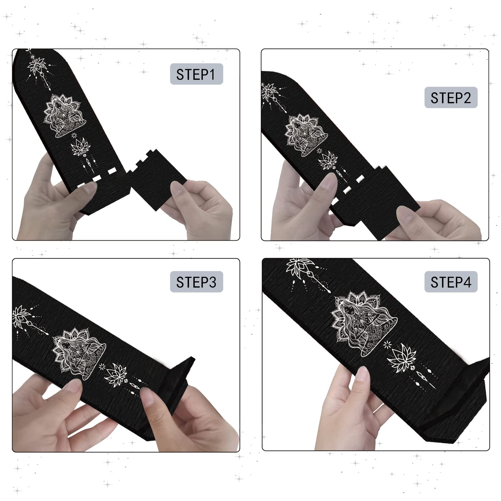 CREATCABIN Gothic-Wandkerzenhalter Set – 2 Stück, Holz, 10x36 Cm, Mond-Schlanken-Motiv