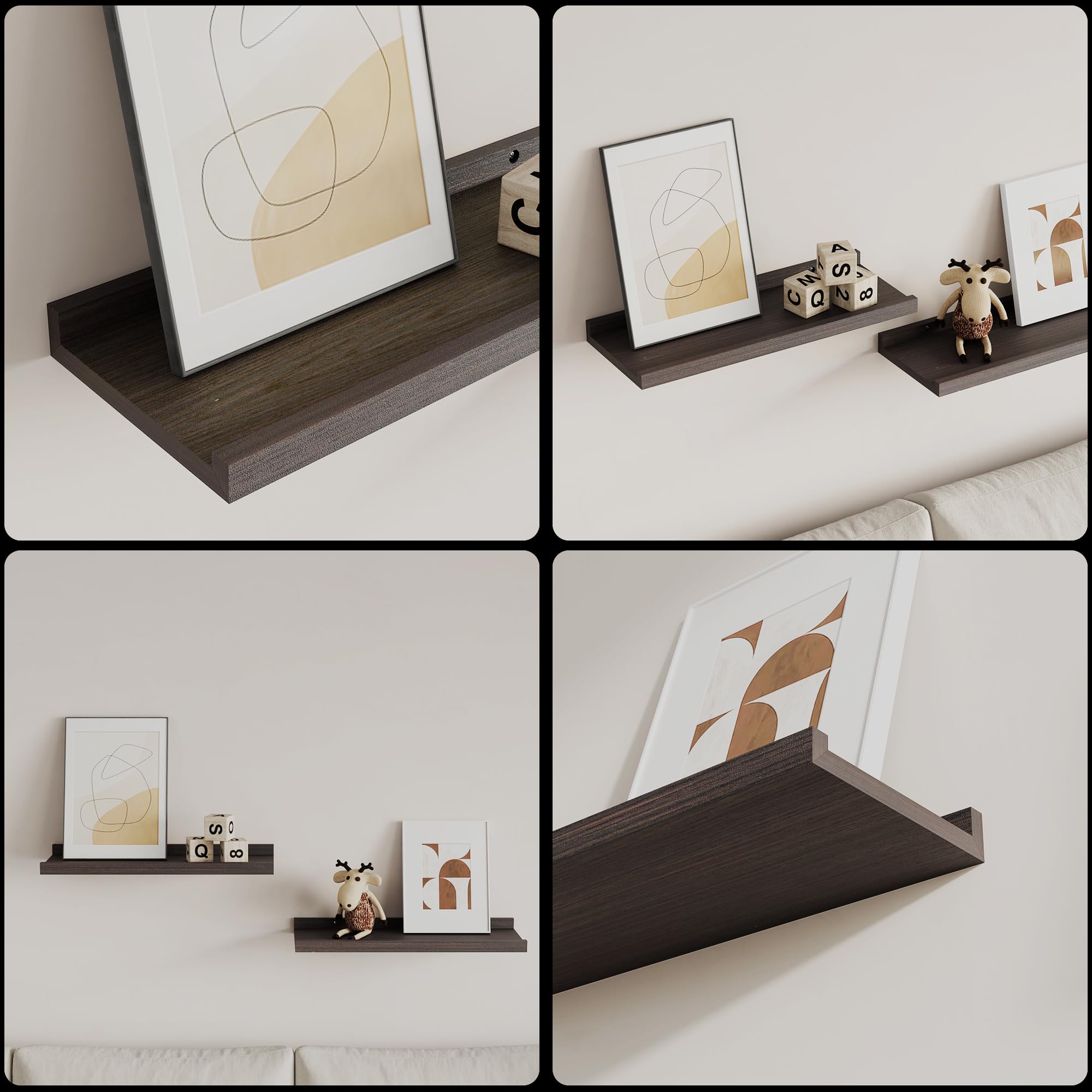 Marsmiles Zwarte zwevende planken, 37 cm wandplank, set van 3, rustieke houten planken voor opslag aan de muur, wandgemonteerde houten displayplank voor badkamer, slaapkamer, keuken, garage, zwart
