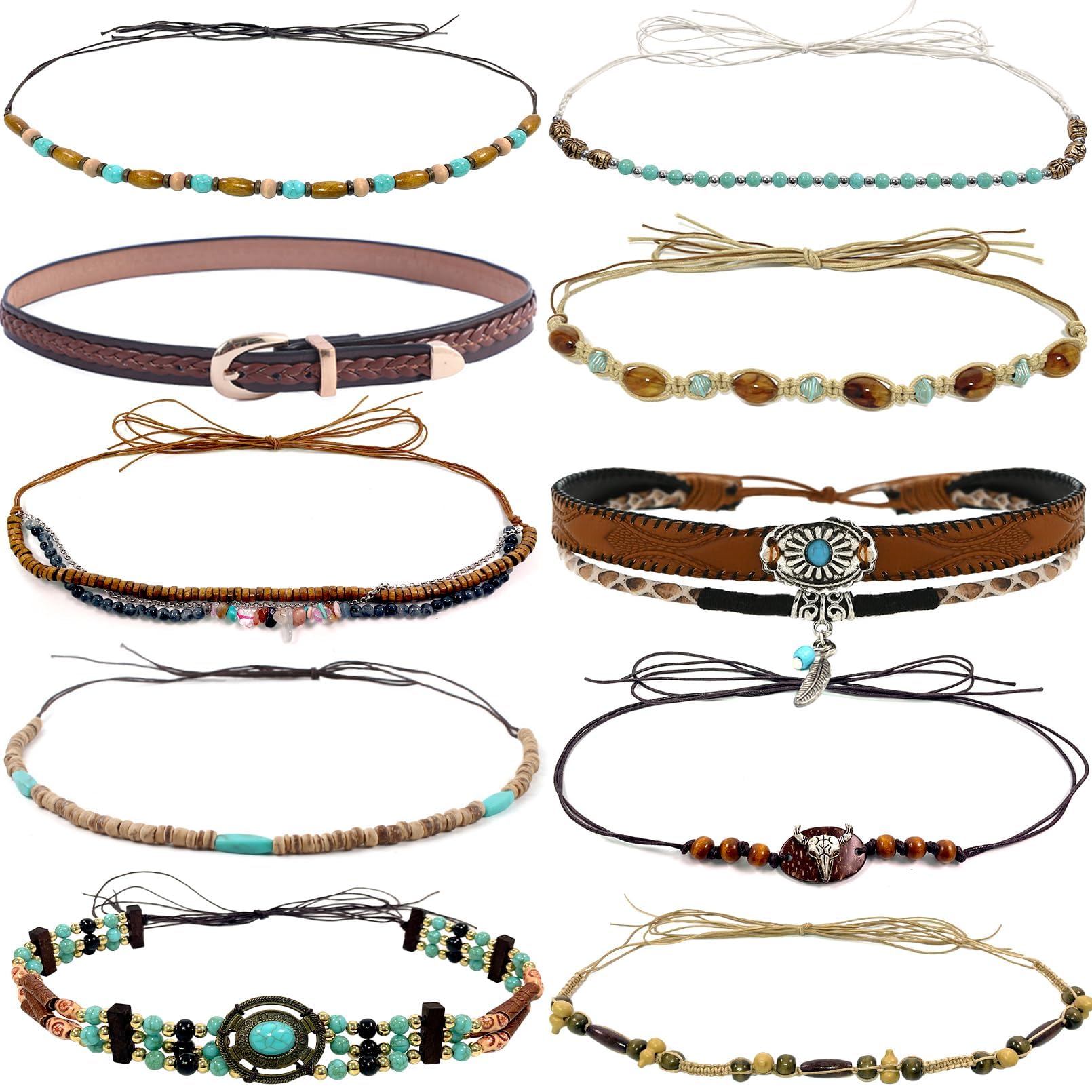 nemokamai 10 PCS Cowboy Hat Bands for Men Women, Leather Hatbands Belt for Cowboy/Western/Fedora/Cowgirl/Straw Hats