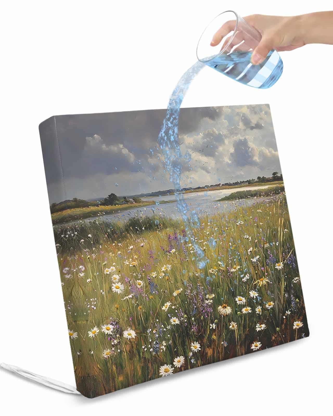 Hokiten Spring Floral Outdoor Cushion Chair Cover Set of 2 - Waterproof Couch Seat Covers, Pastoral Botanical Modern Oil Painting Patio Furniture Protector Cushions Slipcovers for Sofa/RV, 24