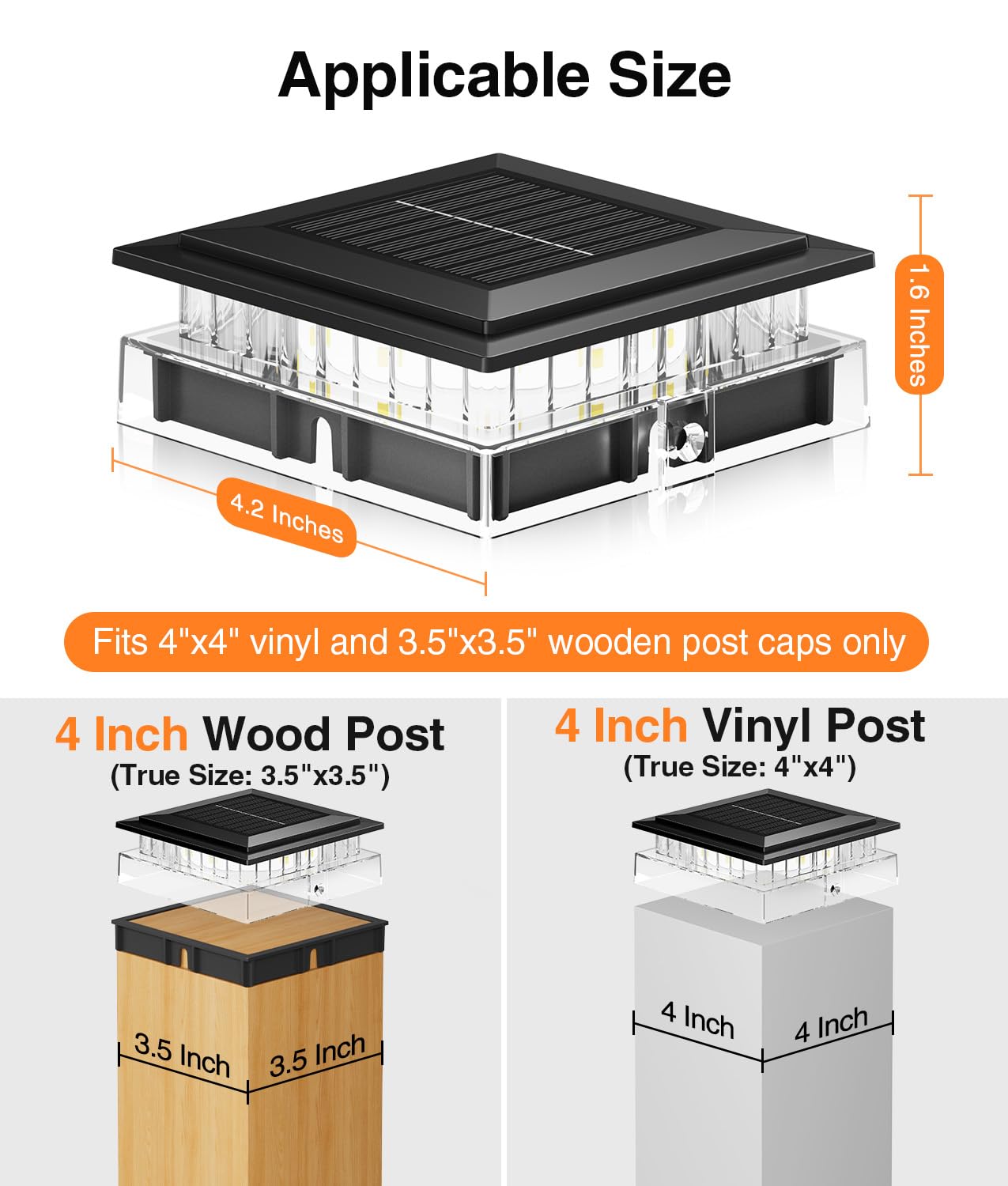 ENSLI 12 Pack 4x4 Solar Post Cap Lights Outdoor, Fence Post Solar Lights with Warm Light Mode, Waterproof Fence Deck Post Lights Solar Powered Fits 4x4 3.5x3.5 Vinyl Wooden Posts for Patio Porch — view 2
