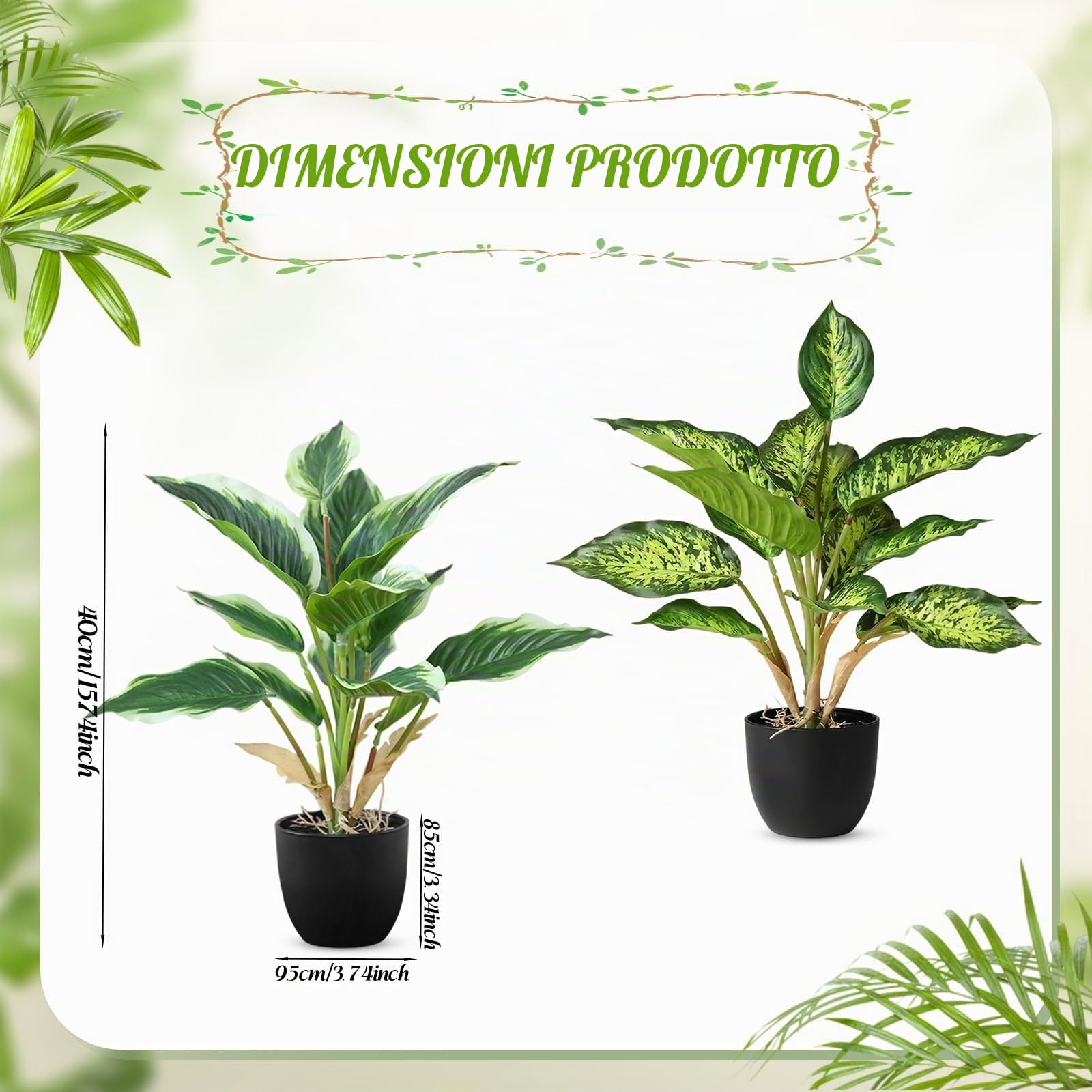 Set di 2 Piante Artificiali in Vaso, 38cm Piante Finte Interno Piante Plastica, Piante Artificiali Decorative per Interni Esterni di Casa, Ufficio, Giardino, Soggiorno, Tavolo e Scrivania