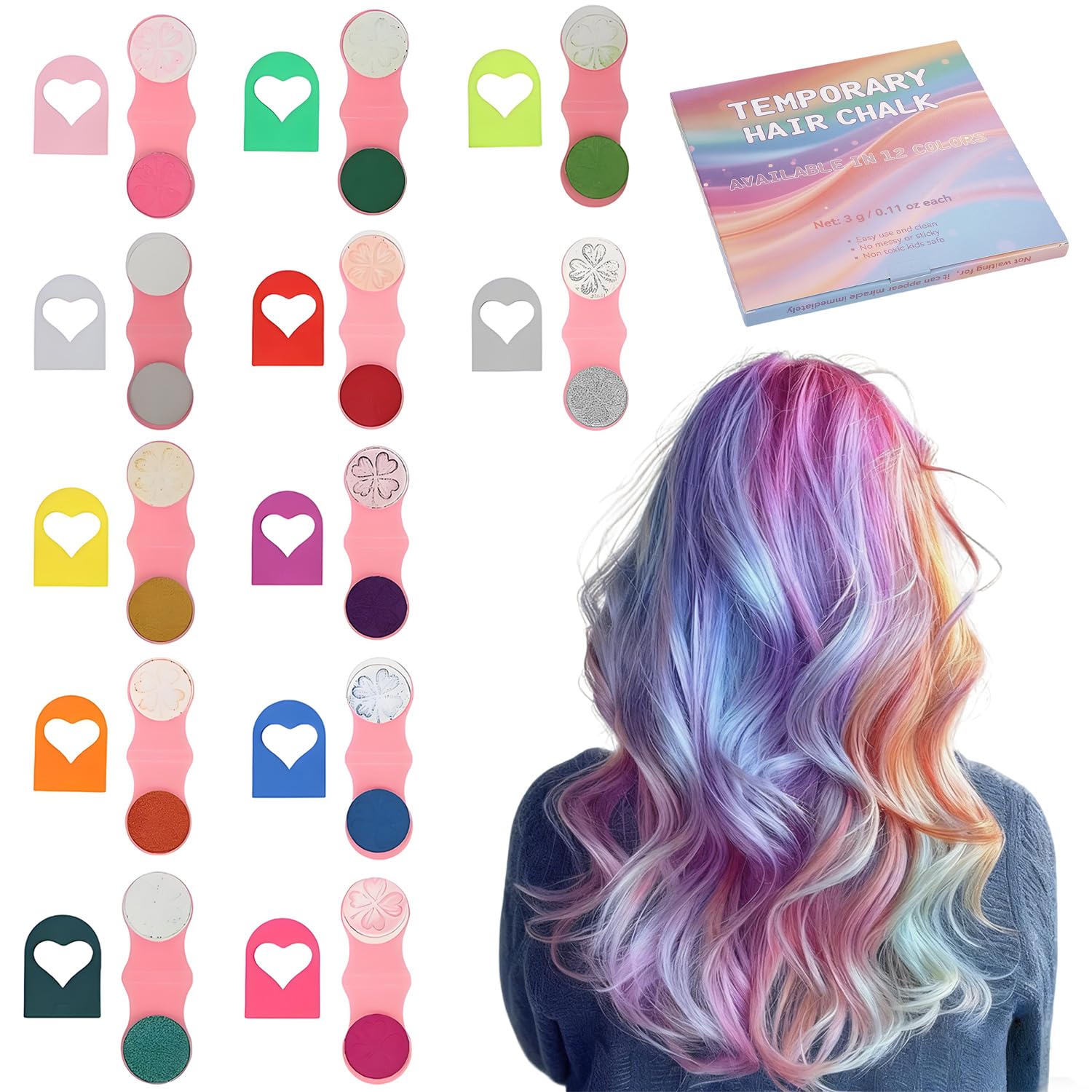 Gessetti Colorati Per Capelli,12 Pezzi Lavabile Spray Colorante Per Capelli,Lacca Colorata, Colore Temporaneo, Regali Di Natale Per Bambini, Regali Per Bambine Di 5-15 Anni