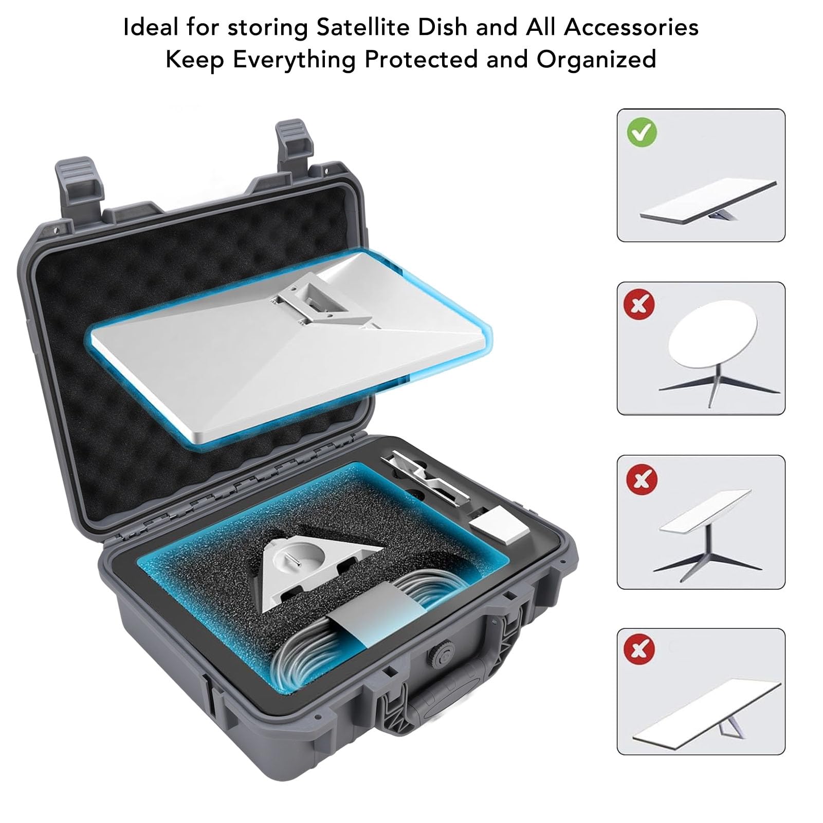 Mini Dish Hard Carry Case, IP67 Shockproof Protection, Made from PP Material with Silicone Handle for Mini Dish Accessories, Suitable for RV Yacht Car SUV, Storage Box