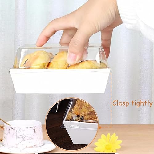 Miniatura 5 de RomanticBaking Paquete de 100 cajas de charcutería de 4 x 4 x 2.55 pulgadas con tapas transparentes, para panadería, galletas, fresas cubiertas de