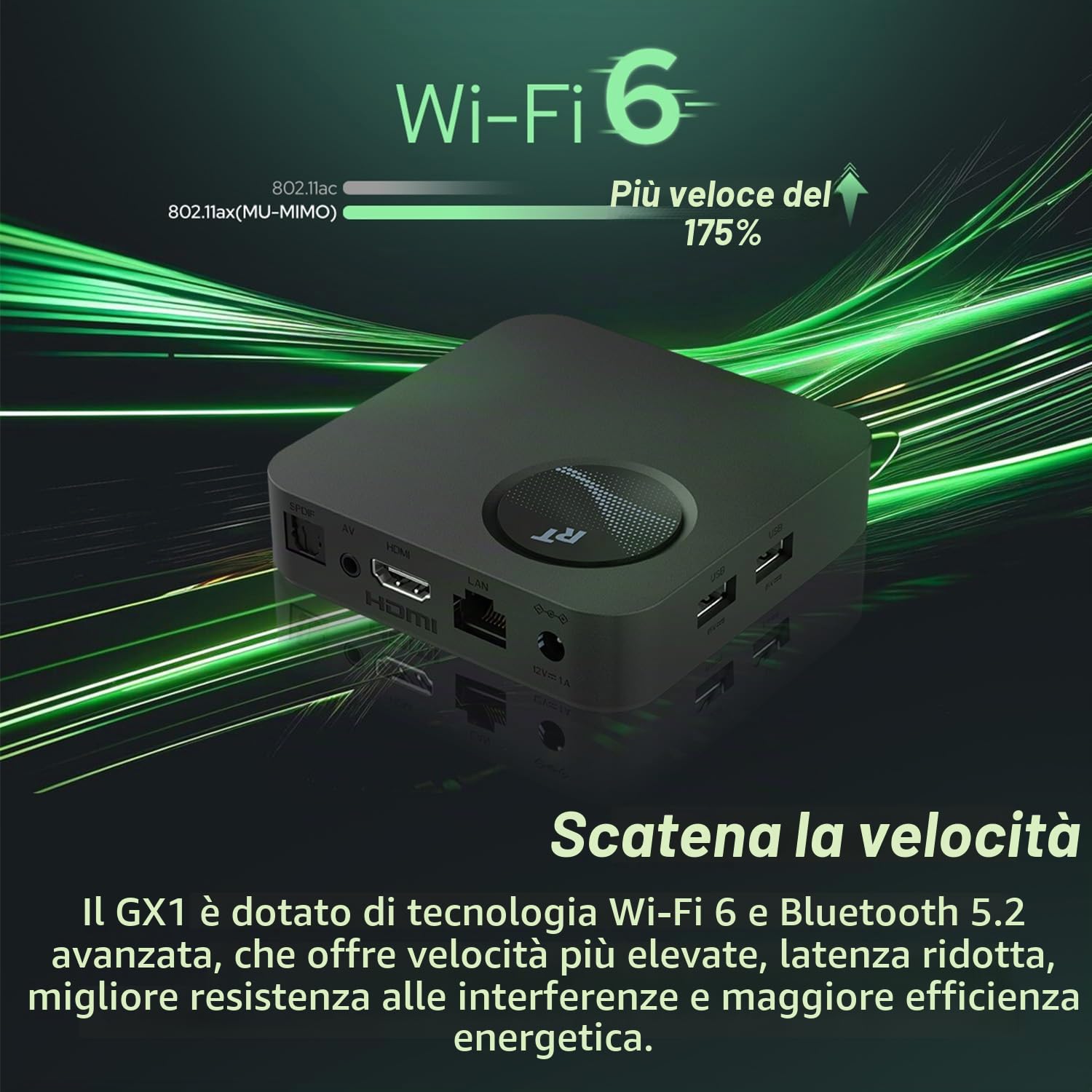 RockTek GX1 Google TV Box 4K, Android TV 12, 4 GB RAM, 32 GB eMMC, Wi-Fi 6 | Google TV Box 4K con Android TV 12, 4 GB RAM, 32 GB eMMC, Wi-Fi 6 e Dolby Atmos.