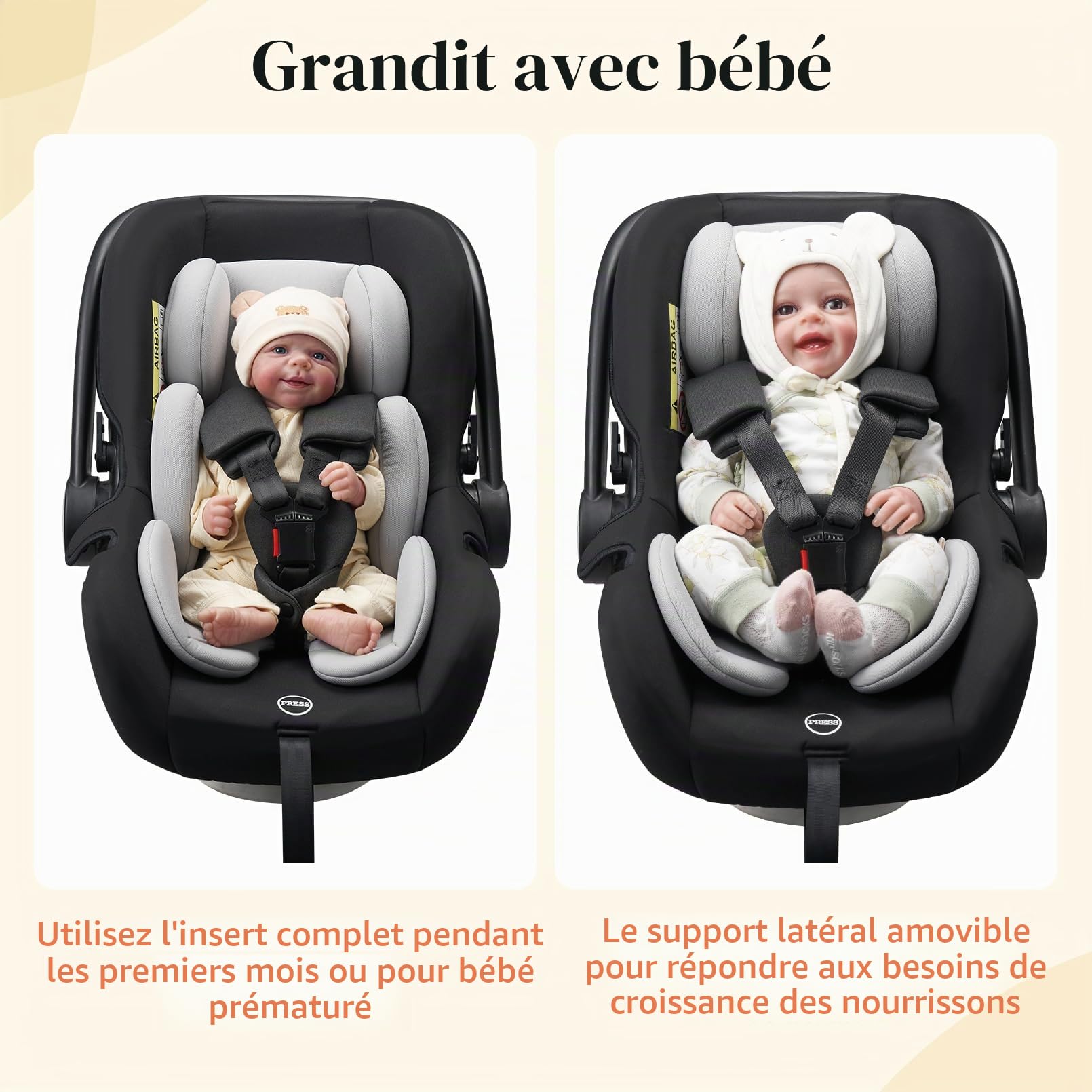 Innokids Insert de siège Auto pour bébé, Support de tête pour Nouveau-né, Doux et rembourré, Support latéral et tête Amovible pour sièges Auto, poussettes, balançoires (Gris Clair) | Doux et rembourré, tête amovible, support latéral pour sièges auto, pous
