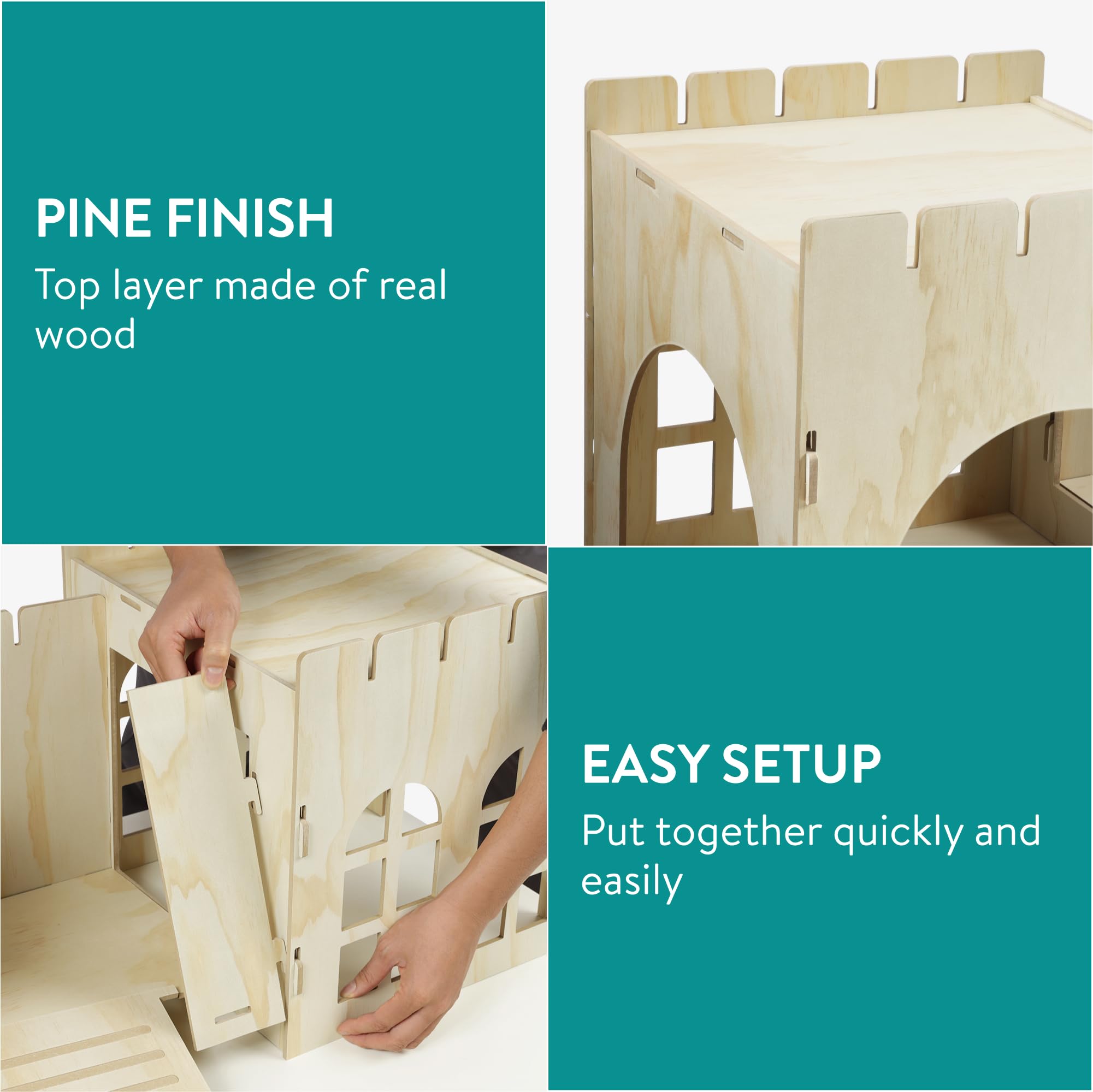 Navaris Casa para Conejos XXL - Castillo de Madera para Conejera 114 x 40 x 38,5 cm - Mansión de Juegos para Jaulas - Accesorios