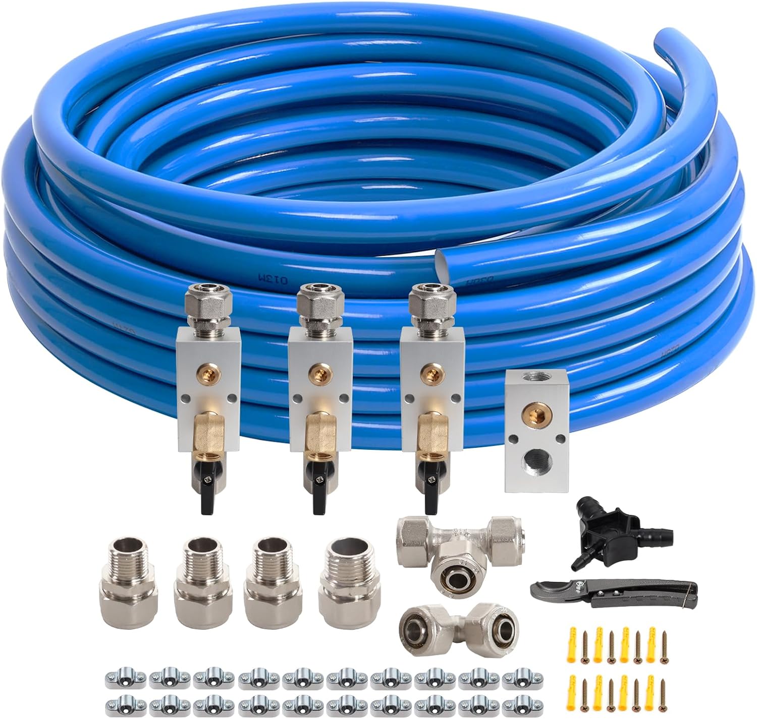 1/2"×100FT Compressed Air Line Kit,HDPE-Aluminum-HDPE Piping,Includes 1×Right Angle Fittings and 1×Tee Fittings,Leak Proof&Easy to install Garage Air Line Kit,Rapid Air System