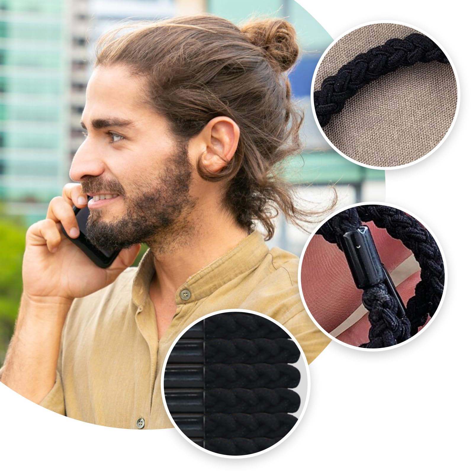 10 Pcs Hair Bands for Men Braided Elastic Mens Hair Ties for Guys Flat Man Bun Hair Tie No Damage Crease Breakage - Image 3