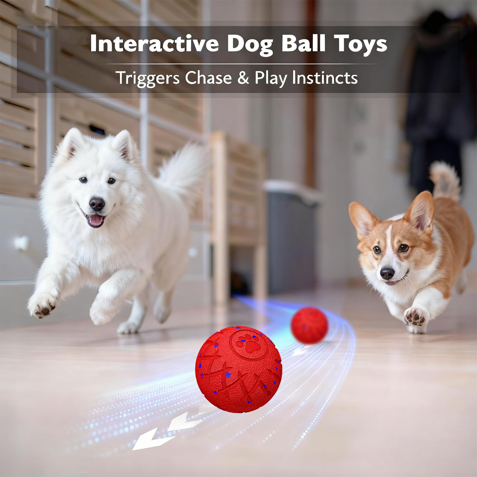 Balle interactive pour chien, mouvement automatique, rebondissement et rotation, indice d'étanchéité IP54, balle roulante active pour chiens de taille moyenne et grande [2025] rechargeable par