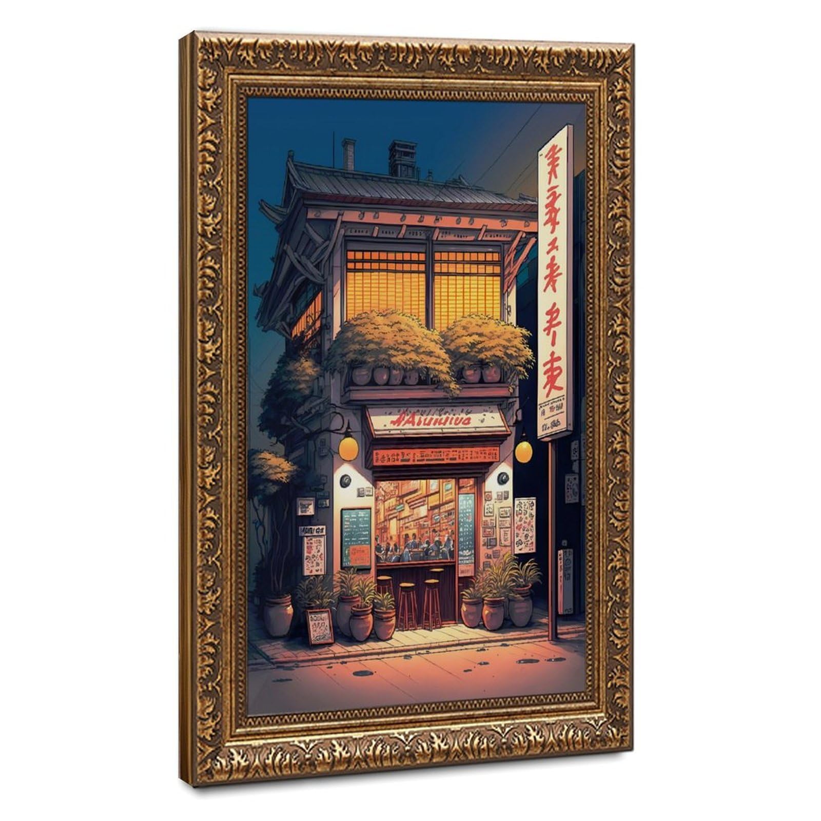 Bareronor Evening at The Ramen Shop Canvas Poster Bedroom Decor Landscape Office Room Decor Gift 8" L X 12" W