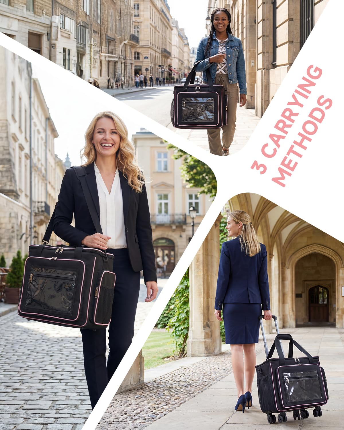 Amythe Sac à roulettes pour Professeur à 5 Roues, Sac de Rangement Trolley pour Ordinateur Portable 15.6" pour Travail Bureau, Noir