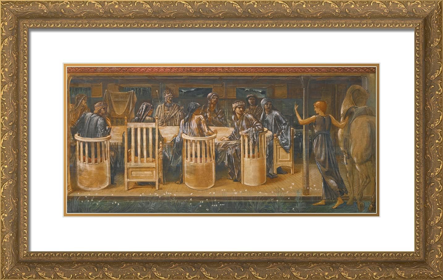 ArtDirect Burne-Jones, Edward 24x16 Black Ornate Framed Art Print with Double Matting Titled: The Knights Of The Round Table Summoned To The Quest By A Strange Damsel