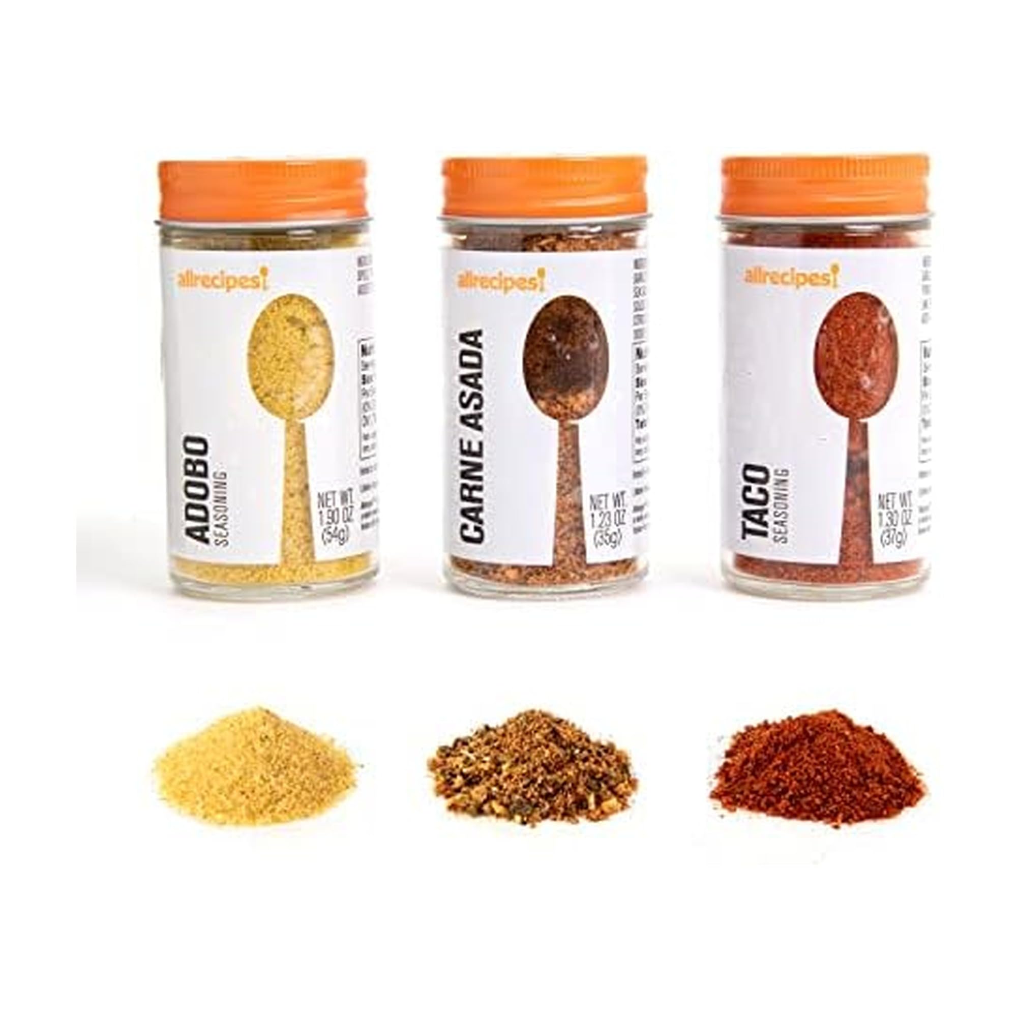 Allrecipes Mexican Spice Blends (Adobo, Carne Asada, Taco Seasoning) in Glass Jars with Removable Sifter Caps for Sprinkling, Set of 3 Clear 9.63 x 6.13 x 2-Inch