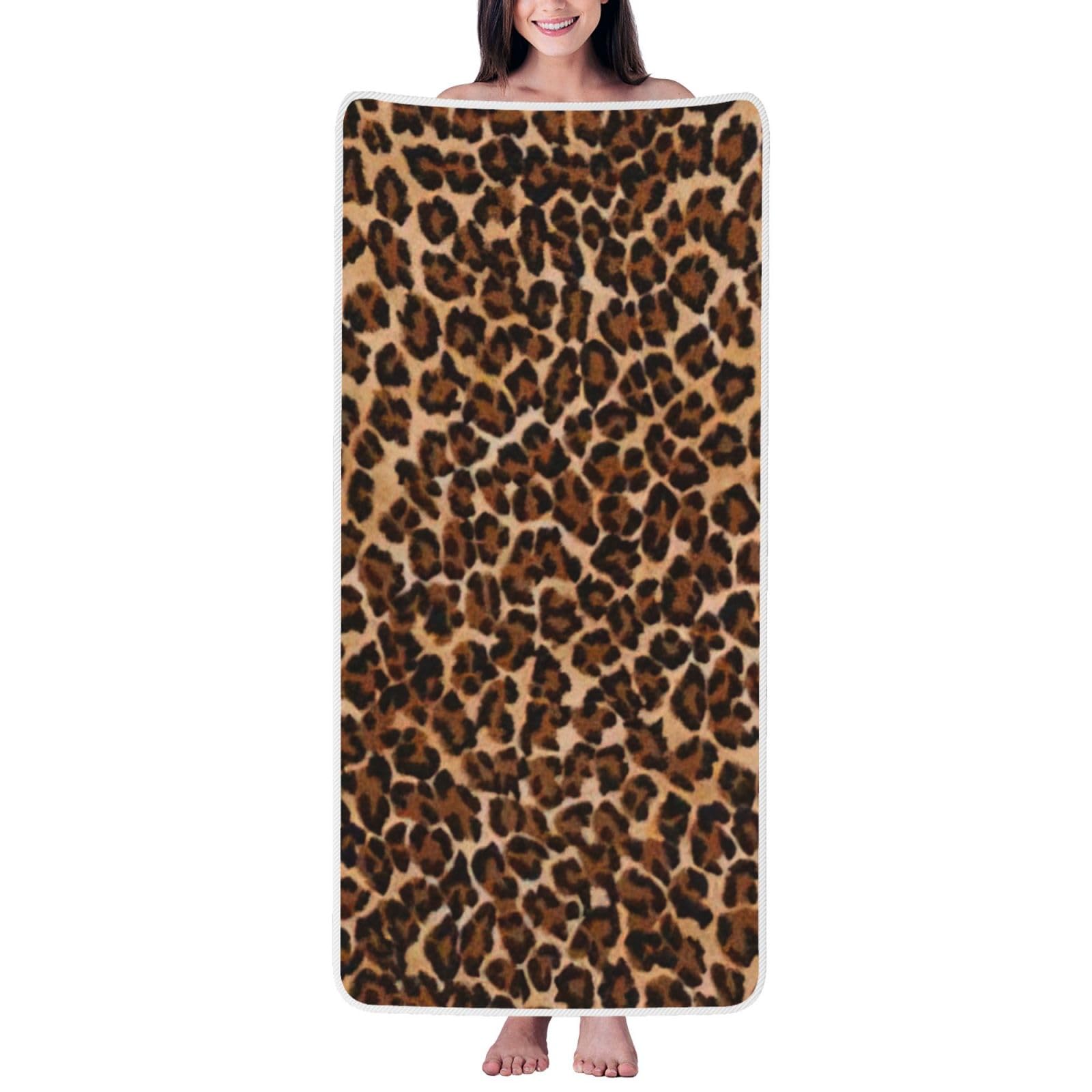 JBJGKHLP Leopard Pattern Print Women Men Couples Coral Velvet Bath Towel Ultra-Soft For Home Bathroom Travel