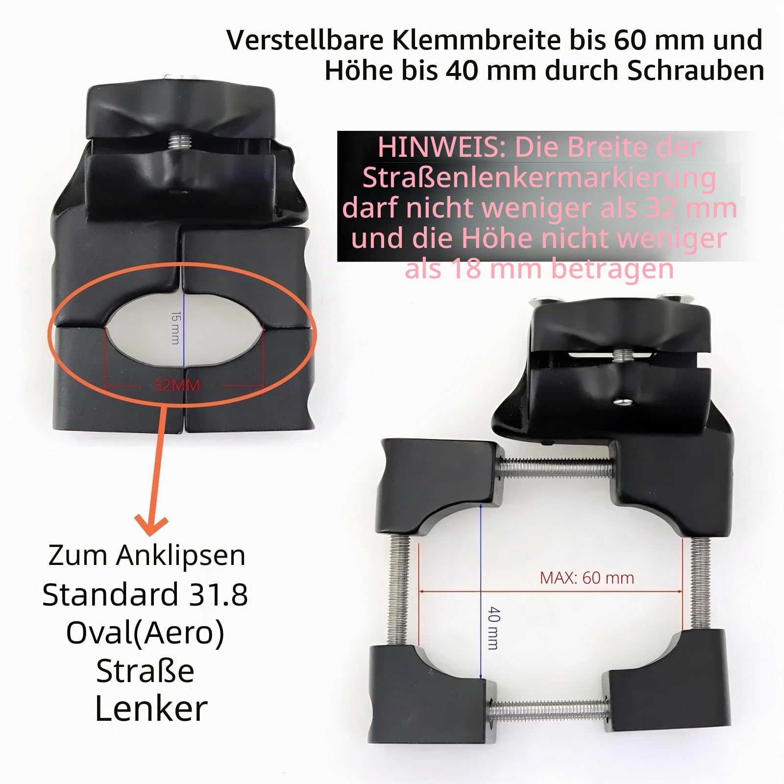 Bike TT Aero Lenkerklemmen-Set, Carbon Triathlon Trial Fixie-Fahrrad Ruhelenker-Verlängerungs-Montagehalterungen mit Armlehnen-Pads, für MTB Rennrad-Lenker, Dropbar (für Aero Bar)