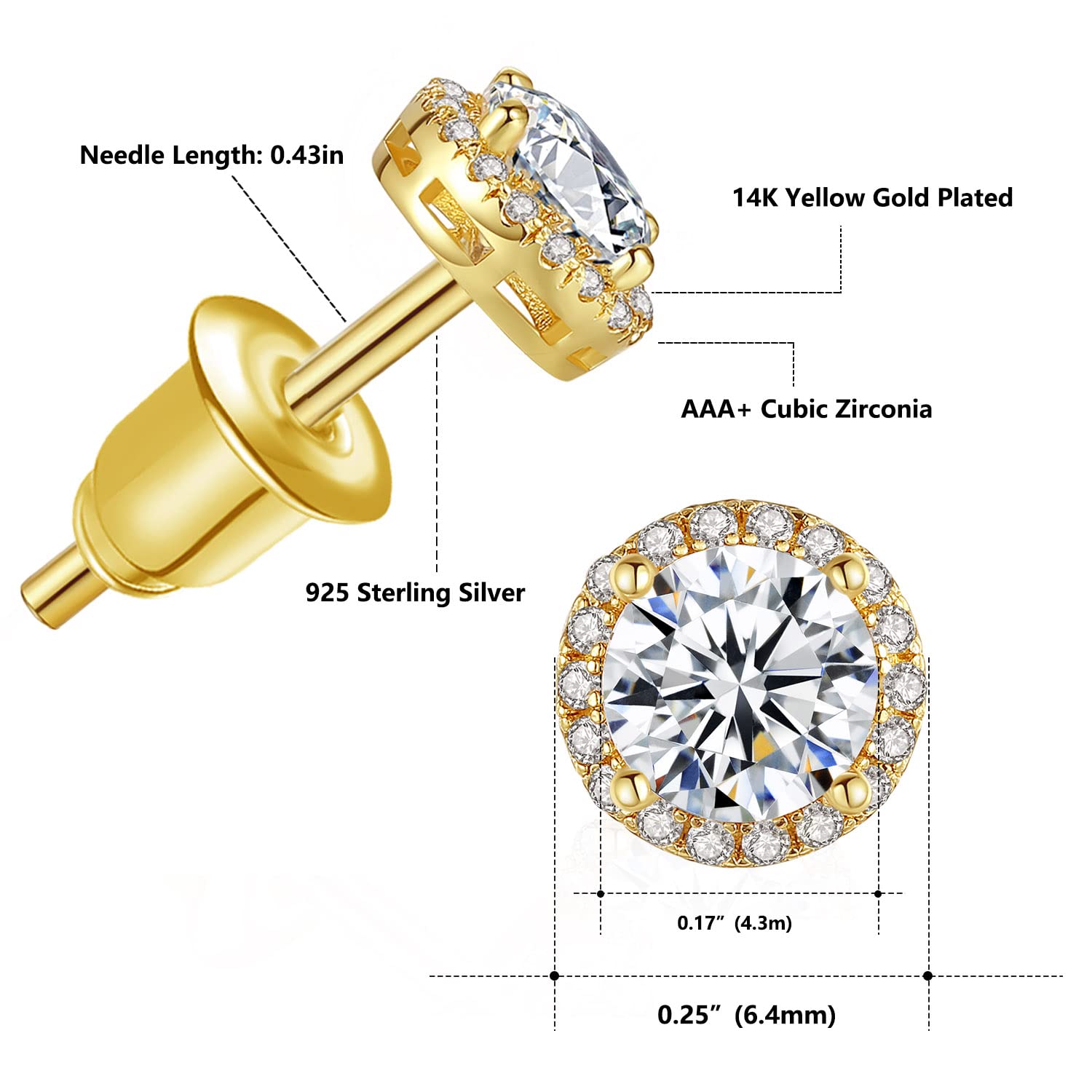 Moissanite Stud Earrings for Women Men : 0.6-4CT 18K White Gold Plated Solid S925 Sterling Silver Earring Hypoallergenic Dainty Flat Diamond Earrings Wedding Jewelry for Women Men D Color VVS1 Clarity