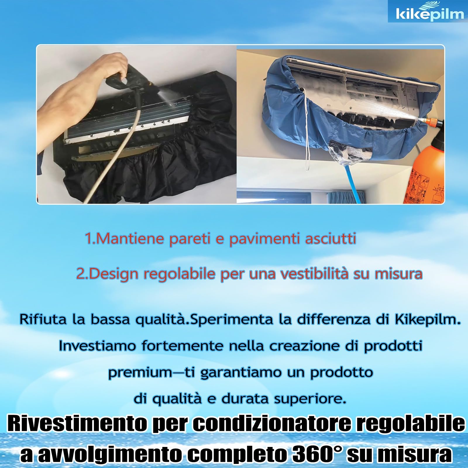 Kit di pulizia profonda per la pulizia dei condizionatori,Sacchetto per la pulizia del condizionatore d'aria con tubo flessibile dell'acqua(13 pezzi, piccoli, rosso）