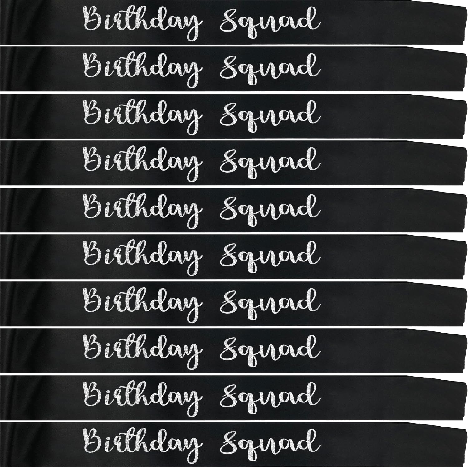 10Pcs Birthday Squad Sash Silver Glitter Black Satin Sashes Funny Birthday Sashes Birthday Party Supplies Gifts