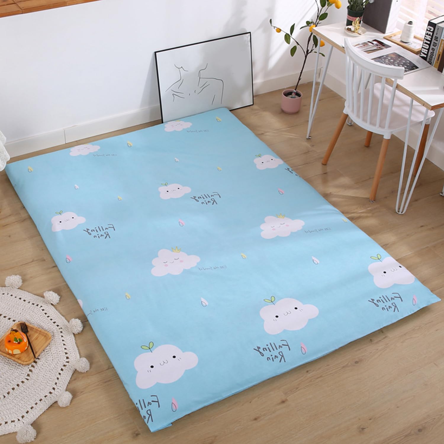 Generic Fodera Per Materassi Futon Da Pavimento Tradizionali Giapponesi,Coprimaterasso Futon Giapponese Cotone,Protezione Per Materassino Con Cerniera,Delicato Sulla Pelle,Cloud1,Full/120x200cm