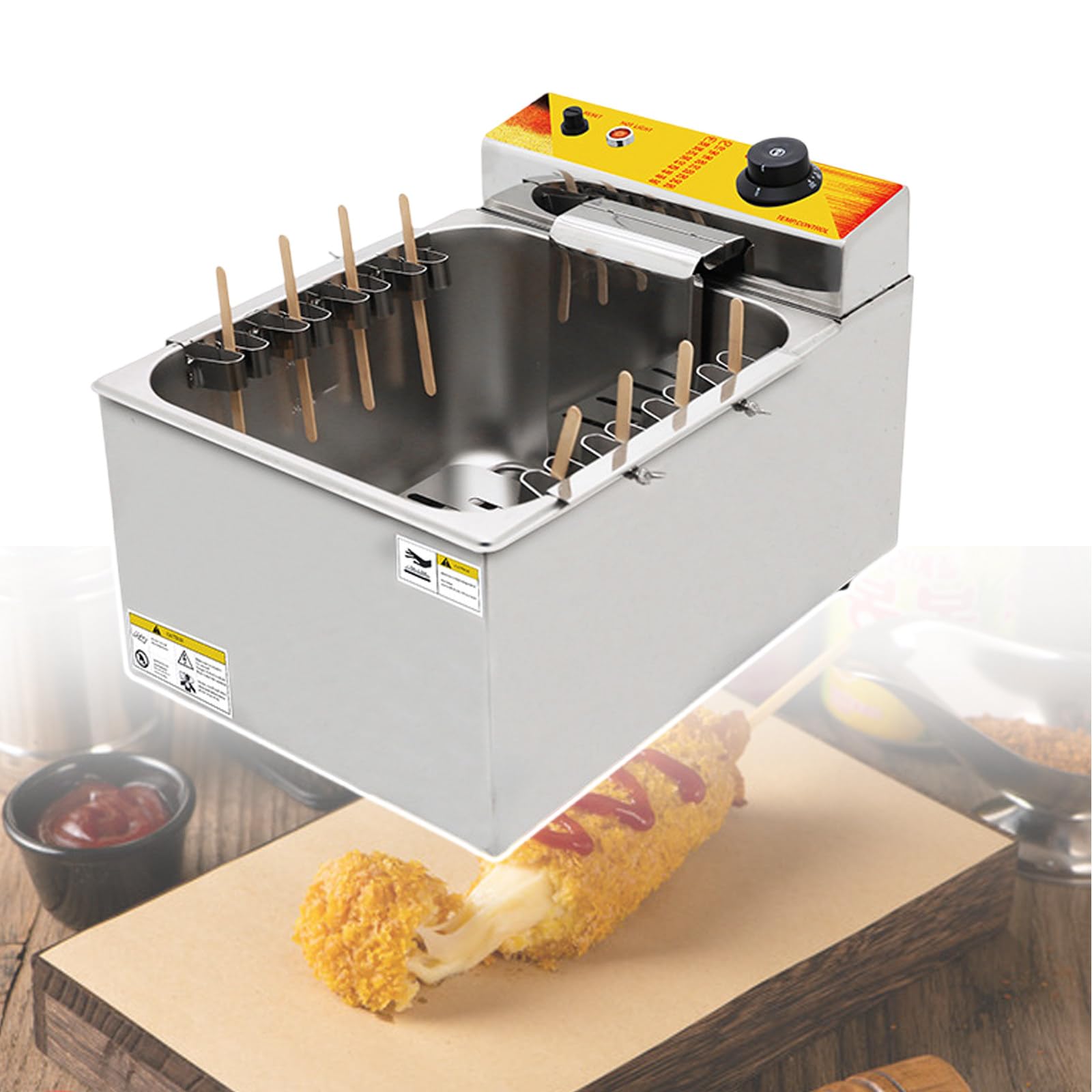 1900 W Frittiermaschine FüR Snackbar, Kommerzielle KäSe-Hot-Dog-Sticks-Fritteuse, KapazitäT: 12 L/Mit Ein-Knopf-Schalter, FüR Hot-Dog-Liebhaber