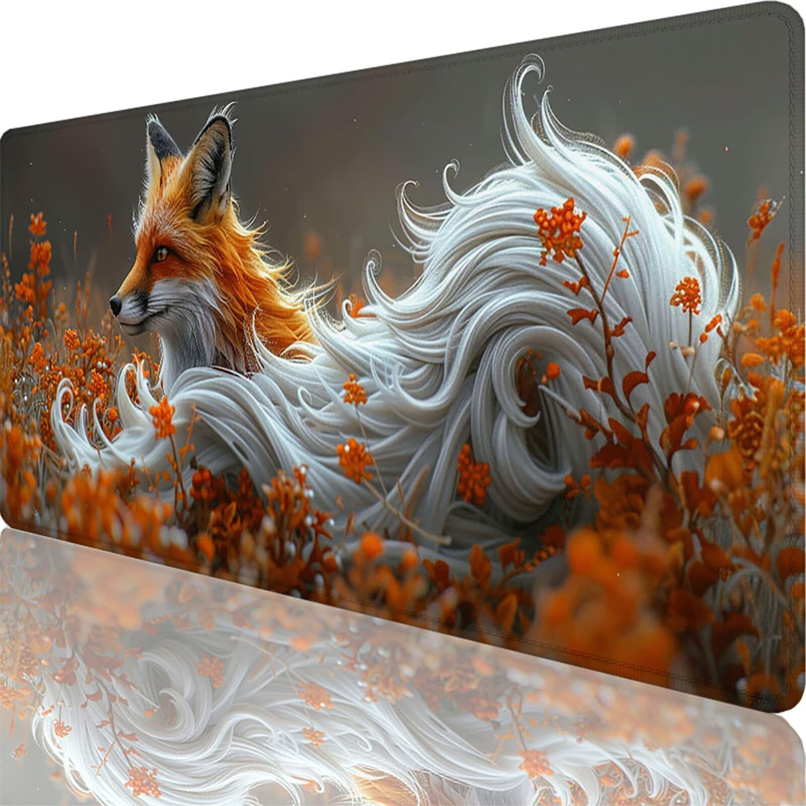 Podkładka pod mysz dla graczy 1200 x 600 x 3 mm, duża żółta podkładka pod mysz, podkładka pod mysz z lisem, wodoodporna i antypoślizgowa, wielofunkcyjna duża podkładka pod klawiaturę i mysz, dekoracja