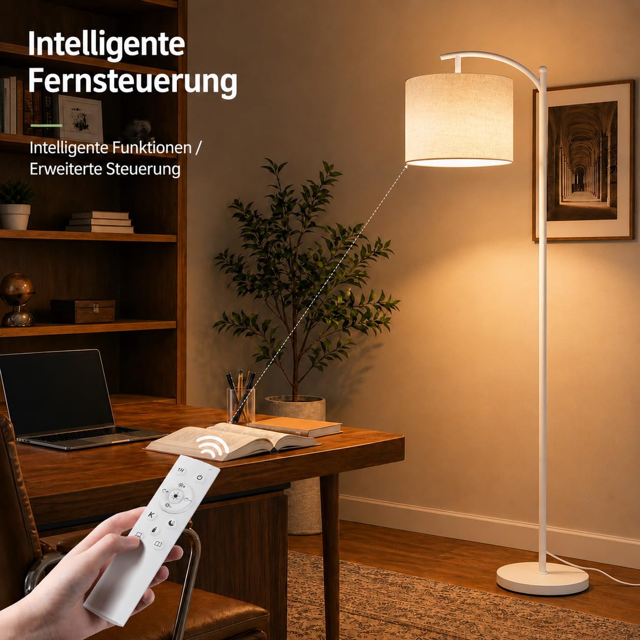 Torkase LED Bogenlampe Wohnzimmer, Dimmbare Stehlampe mit Stoffschirm, Retro Stehleuchte 2700K-6500K, 4 Farbtemperaturen & 10%-100% Helligkeit, Leselampe mit Pedalschalter Weiß
