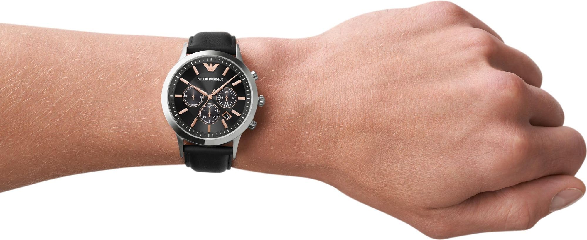 Emporio Armani Watch for Men, Quartz 3 sub dial Chronograph Movement and 43mm Case Size with Leather Strap