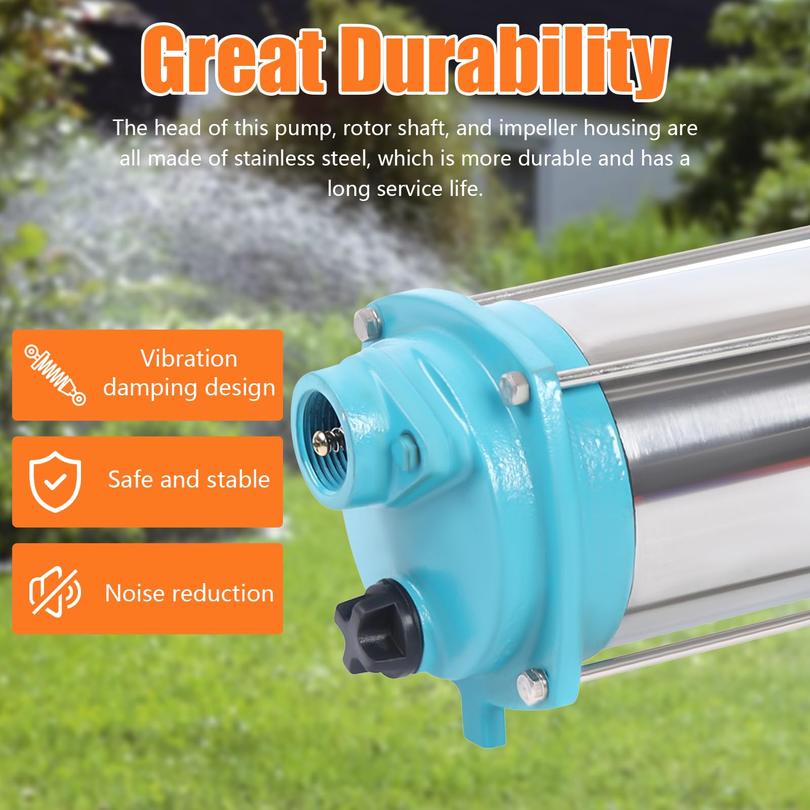 Qussse Kreiselpumpe 2500W - Gartenpumpe Mit Druckschalter, 100m Förderhöhe