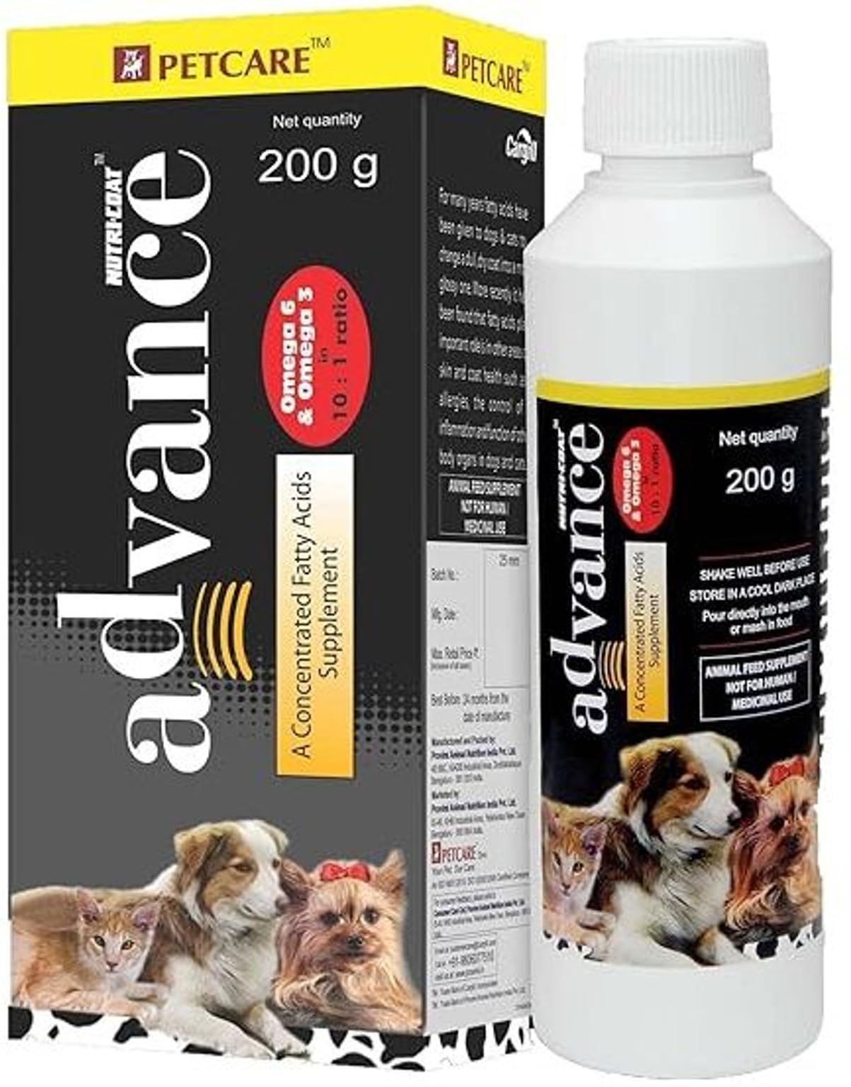 NUTRI-COAT Advance Contains Omega6 and Omega3 Fatty Acids Supplement with Vitamins | Black and Yellow | Liquid | 200 gm-image-37