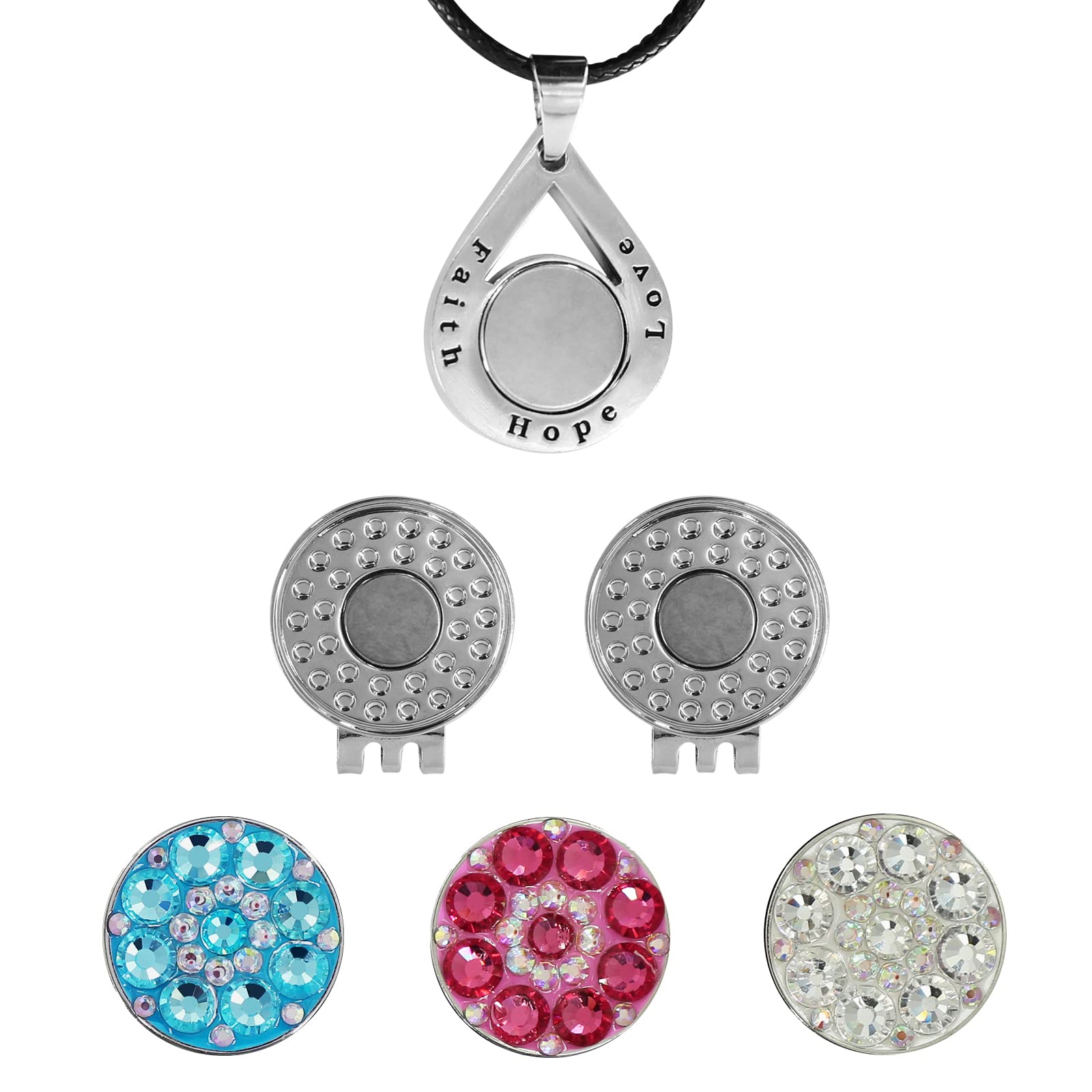 Golf Crystal Ball Marker Charm Necklace Pendant Hat Clip Gradient Color Gift Box Great Gift For Women Golfer