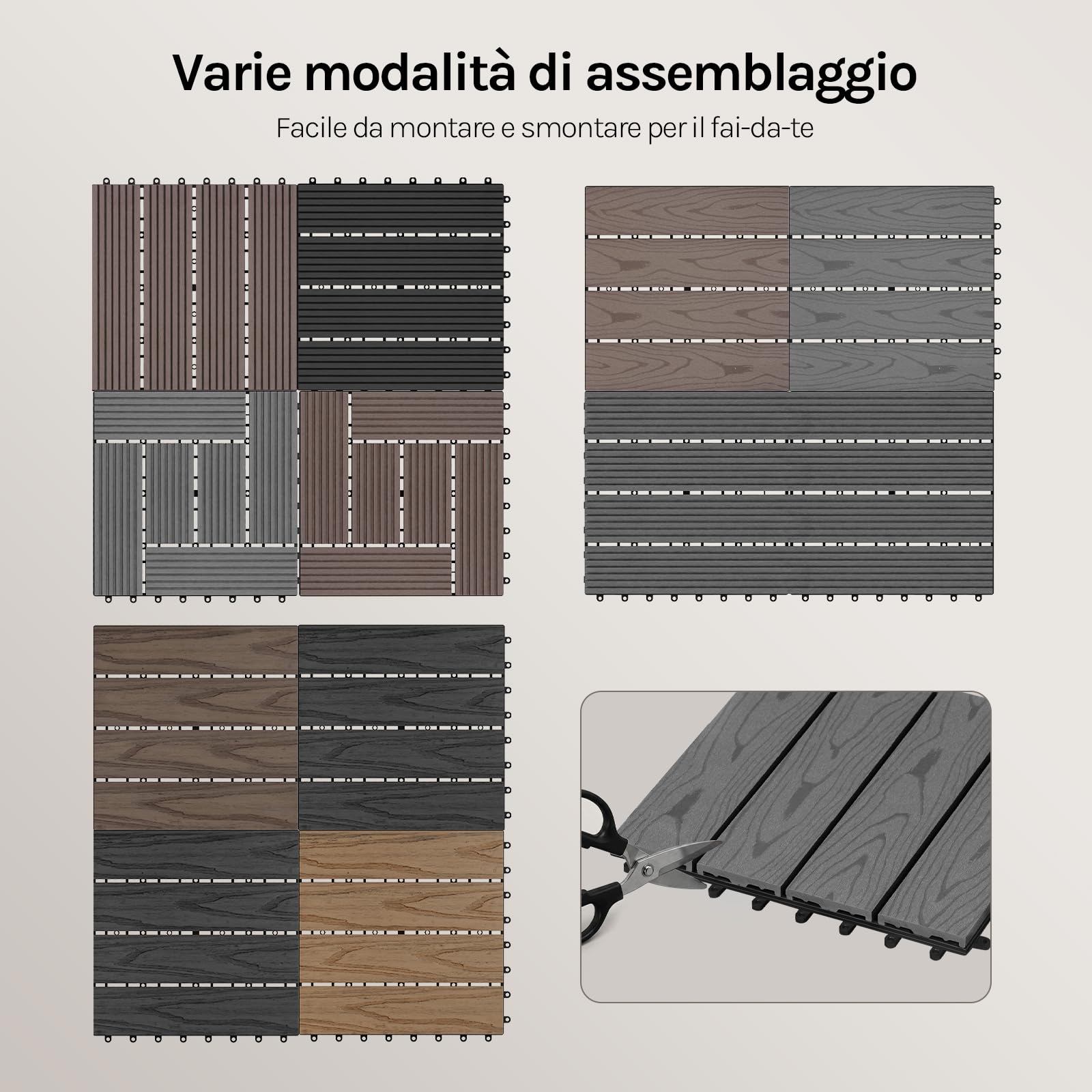 WOLTU 22 x Pavimentazione Esterna WPC ad Incastro 30x30cm,Grigio | Piastrelle ad Incastro, Per Balcone/Giardino/Terrazza, in WPC, Legno Composito, 22 Pannelli / 2 m², Grigio