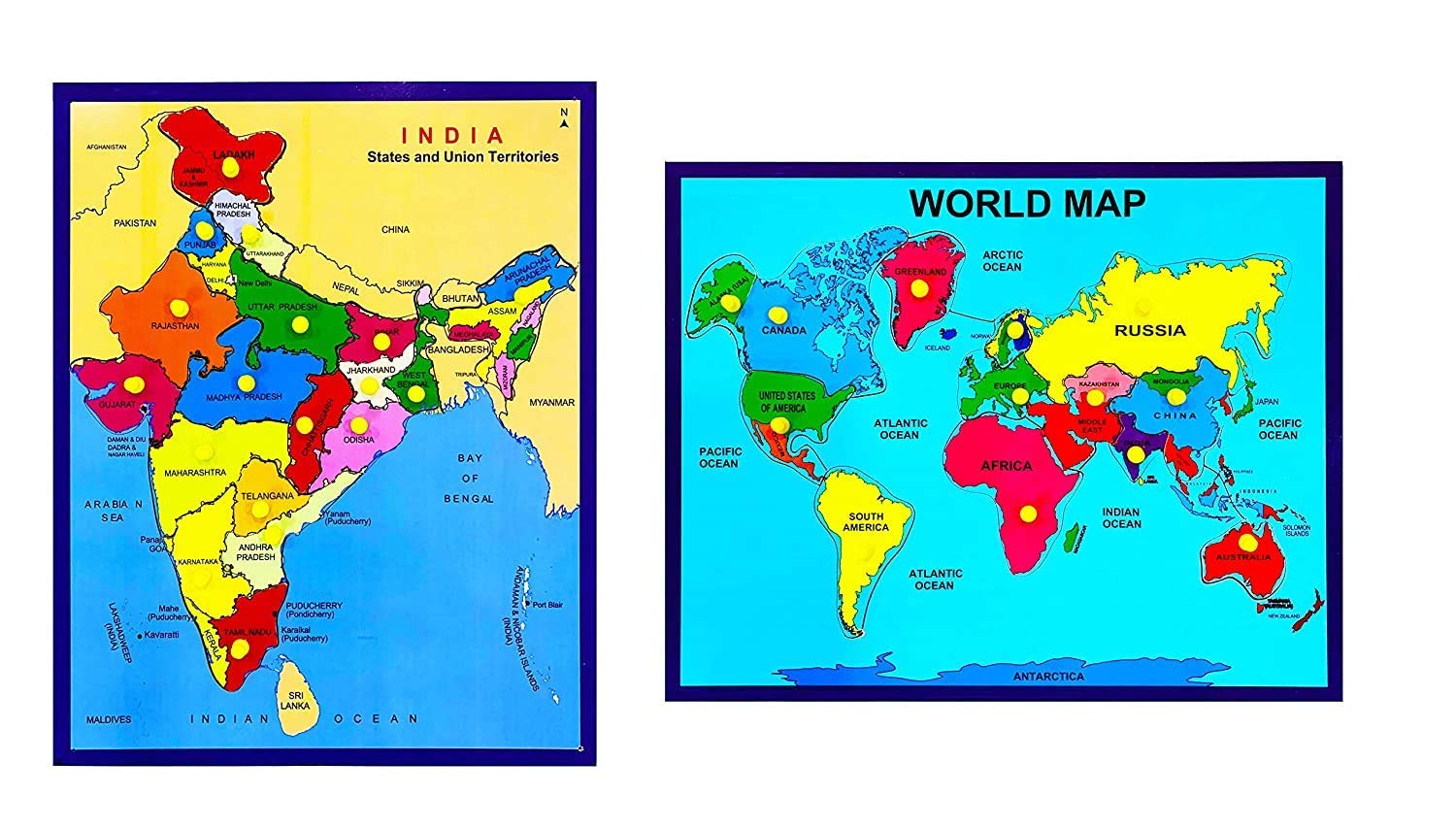 Wooden Puzzles Kids Combo of Wooden World Map & India Map Puzzles with Knobs, Educational Puzzle, Learning Aid for Boys and Girls, Baby, Students (B0973DZMF4) Amazon Price History, Amazon Price Tracker