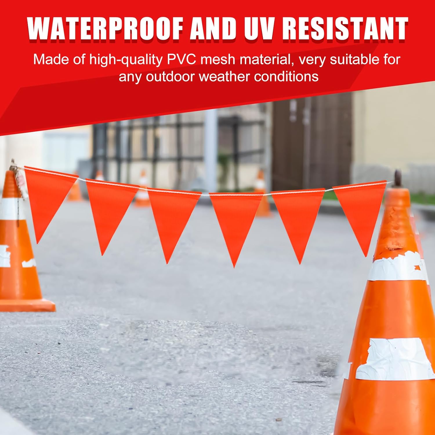 105FT Safety Warning Pennant Banner Flags – Multipurpose OSHA High Visibility Triangle Flags for outside fence, Roadwork, Party and Hazard Areas(ORANGE,45pcs,105FT) - Image 7