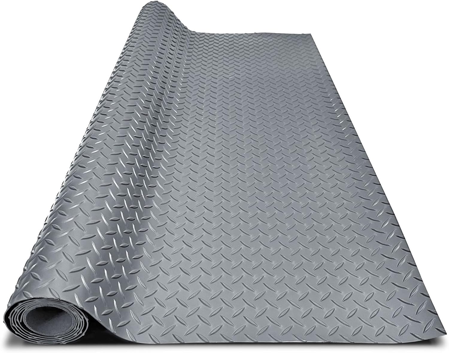4x8FT Garage Floor Mat, 2.8mm Thickened Flooring Roll for Under Car, Golf Cart Parking Mat, Diamond Plate PVC Rubber Motorcycle Mat, Non-Slip Floor Protector for Garage Warehouse Trailer, Grey 4*8FT Grey