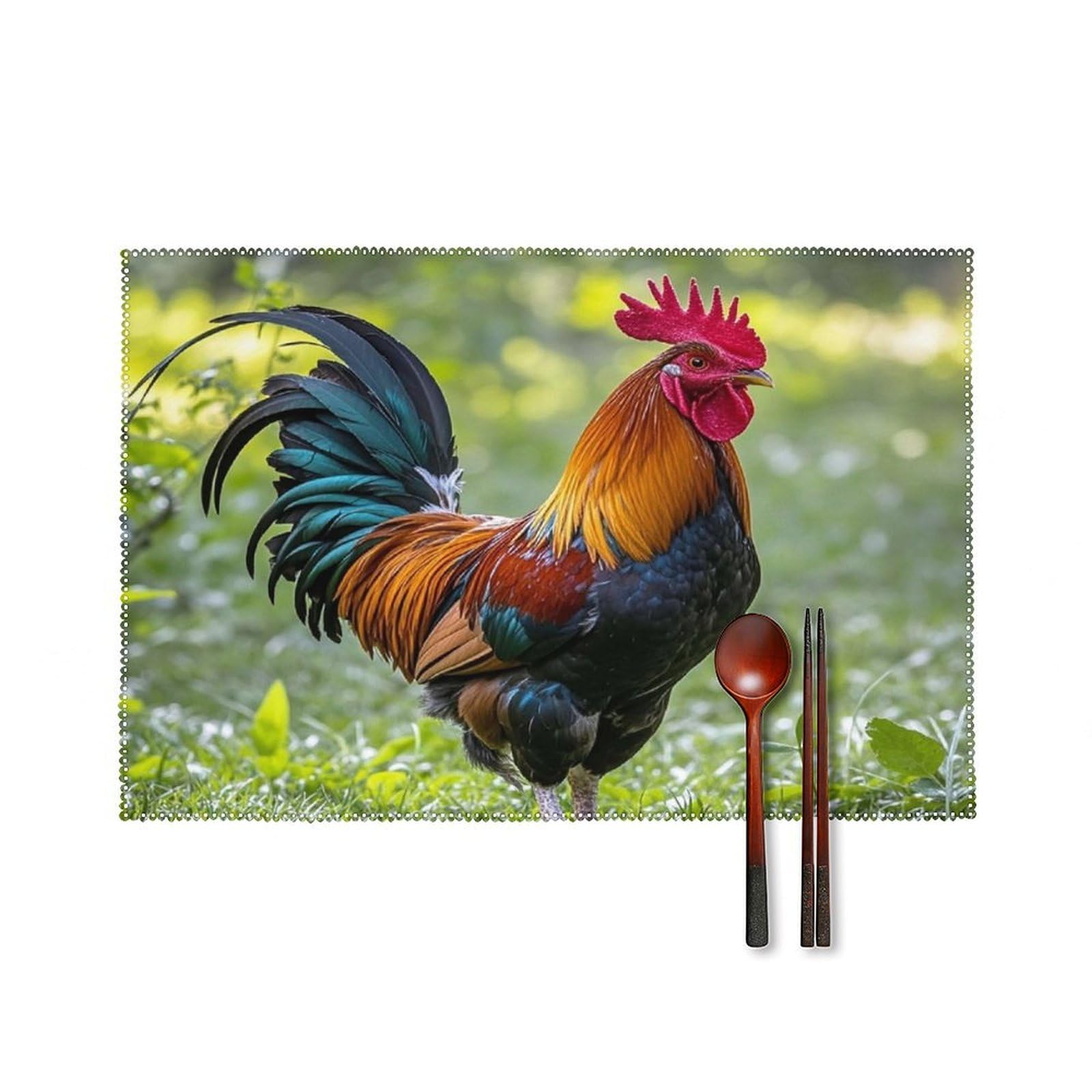Sets de table motif poulet sur l'herbe en toile déco champêtre x6