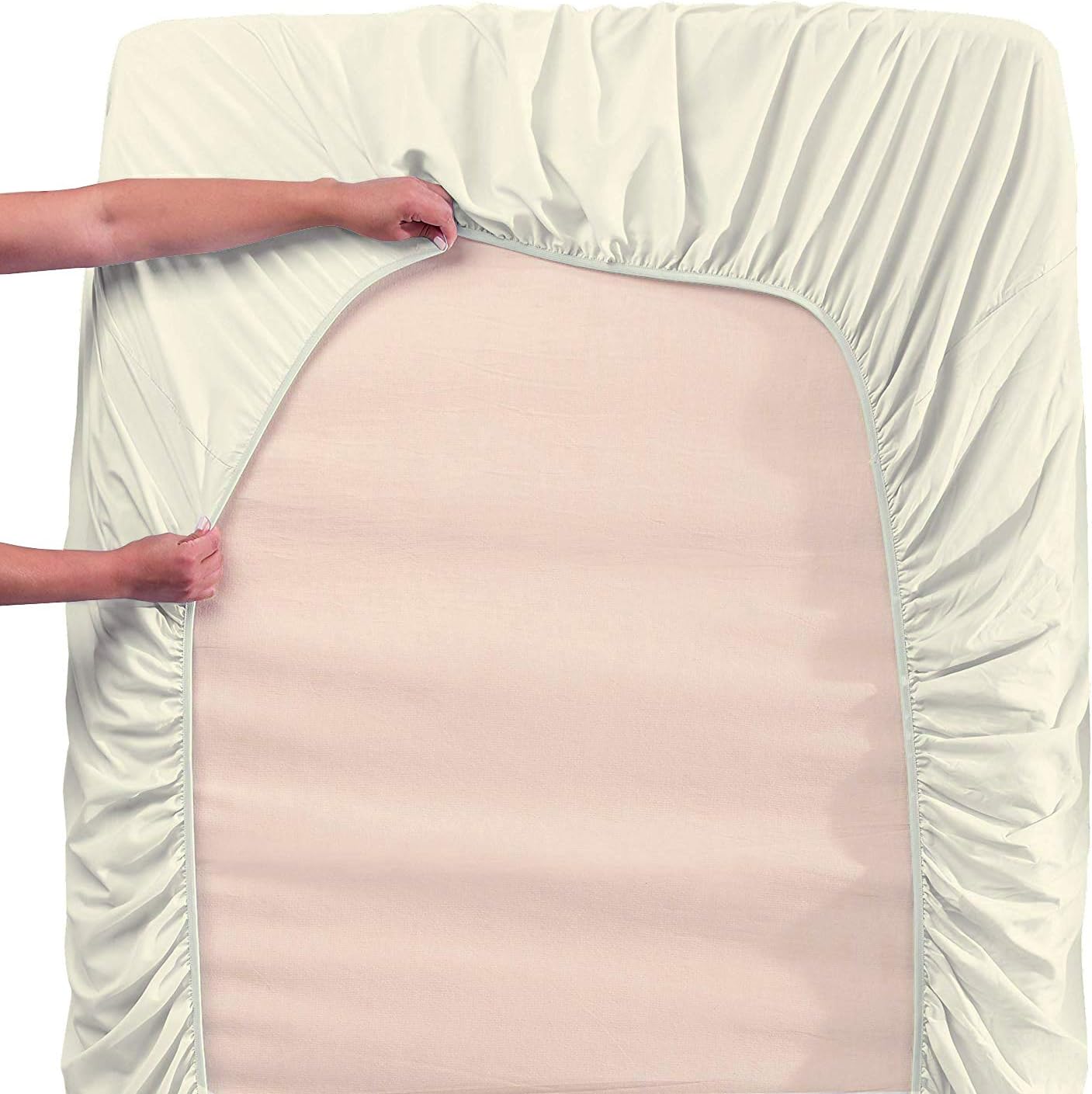 Rajlinen Queen Size Cotton Sheets - 400 Thread Count Sheets - Queen Size Sheets Sets- Easy Fit - Queen Bed Sheets - - 15 Inch Deep Pocket Cotton Sheets (Ivory Solid, Queen)