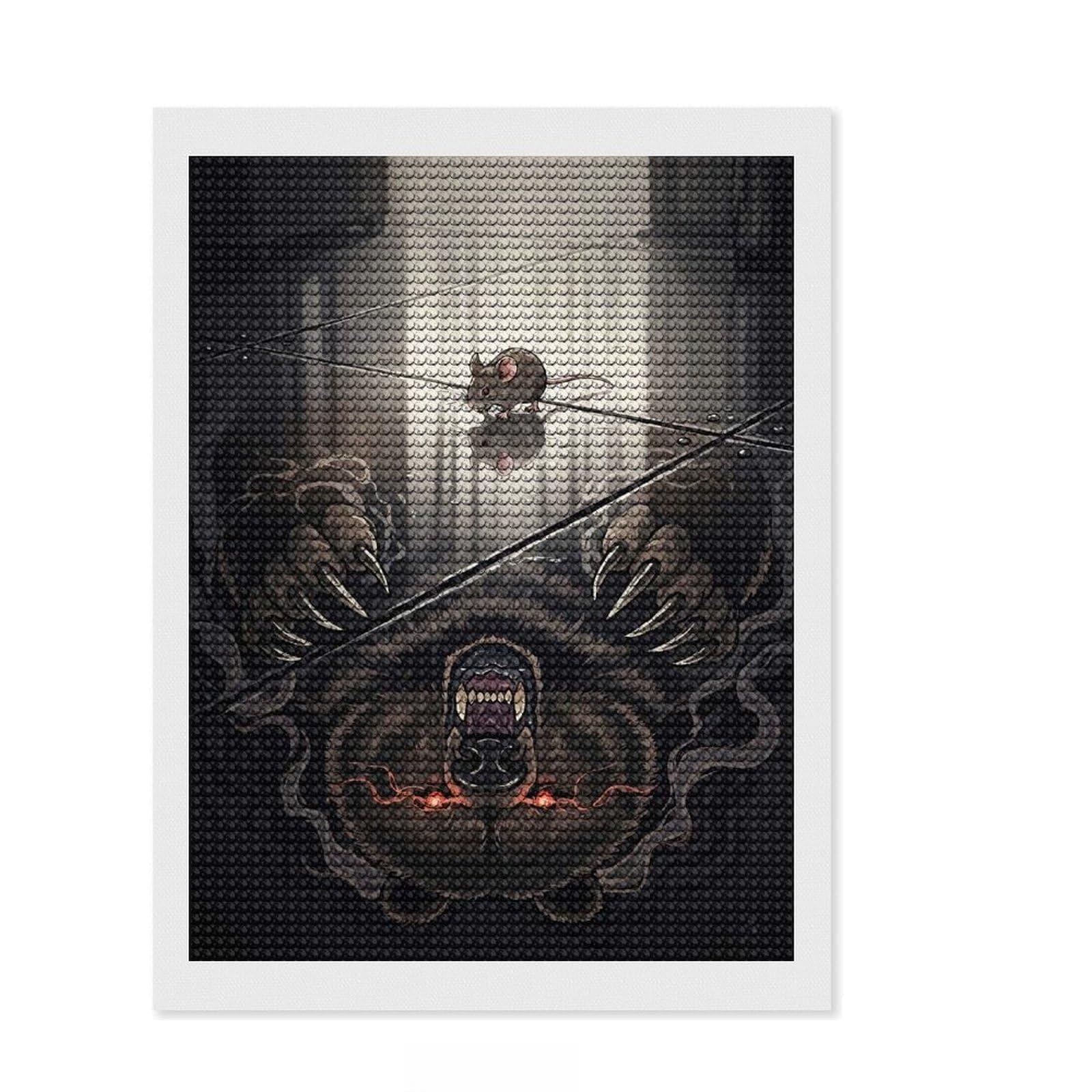 Junmoney Mouse and Bear Reflection DIY Diamond Art Canvas Kit 12"x16", for Teens, Full Kit Included, Cosy Home Accent, Birthday Gift, Printed Canvas