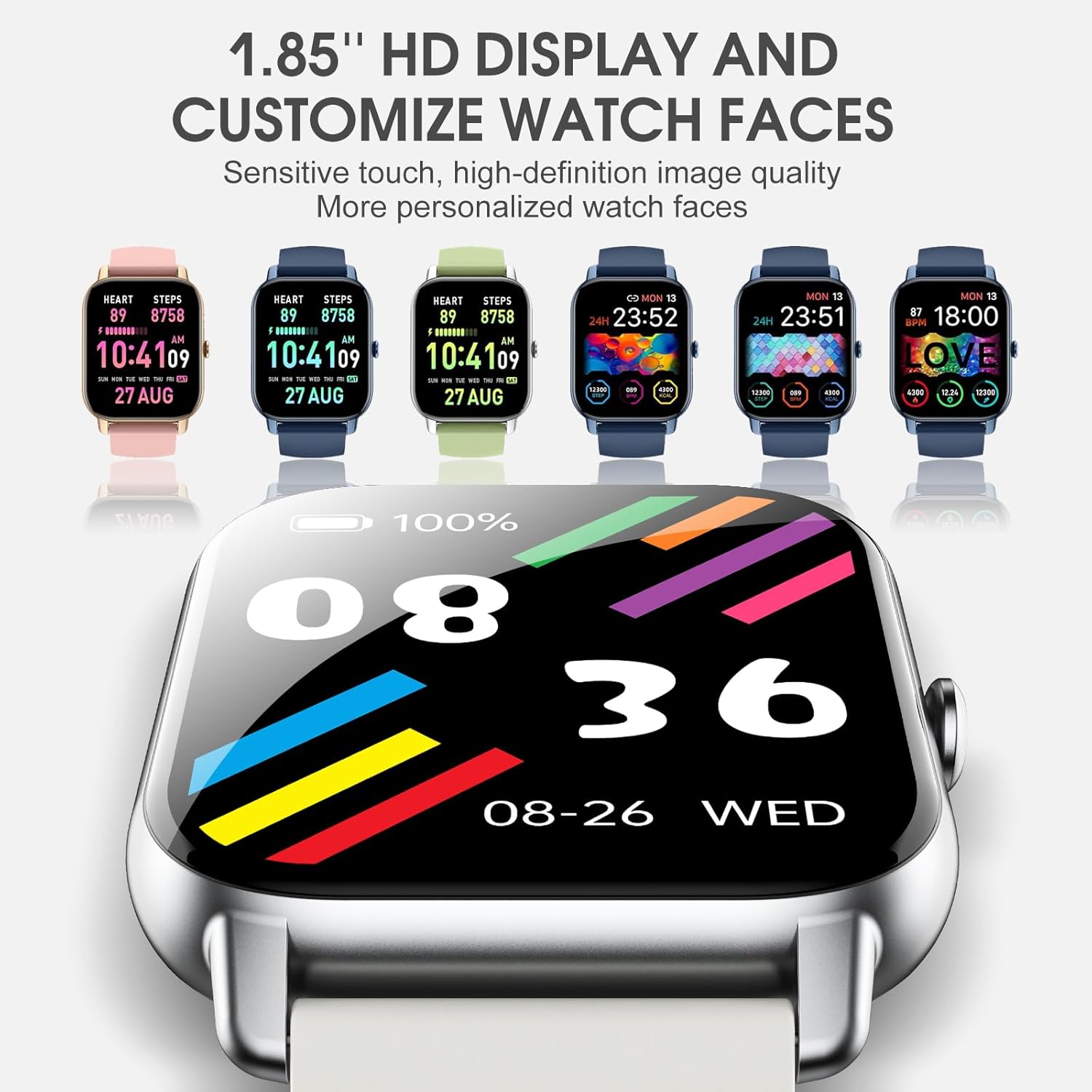 Ddidbi Smartwatch Uomo Donna, Effettua/Rispondi alle Chiamate, 1.85 Orologio Smartwatch, 2 Cinturini Contapassi Cardiofrequenzimetro, 112 Modalità Sportive IP68 Smart watch per Android iOS(Bianco) Ddidbi Smartwatch Uomo Donna, Effettua/Rispondi alle Chiamate, 1.85 Orologio Smartwatch, 2 Cinturini Contapassi Cardiofrequenzimetro, 112 Modalità Sportive IP68 Smart watch per Android iOS(Bianco)