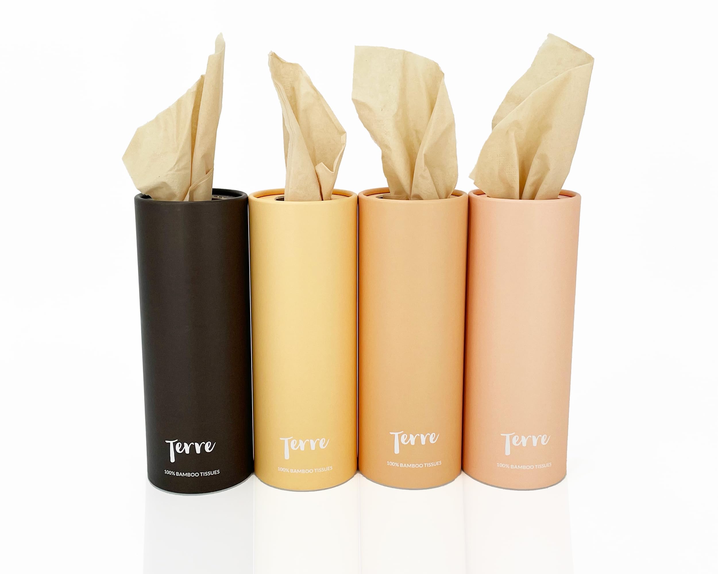Terre Bamboo Car Cylinder Tissues, 3-Ply, Unbleached, Refillable, 4 Pack (200 Sheets Total), FSC-Certified, Car Tissue Holder with Facial Tissues, Tree-Free, Eco-Friendly, Strong & Sustainable