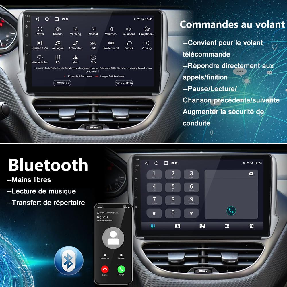 AWESAFE Autoradio Carplay pour Peugeot 208/2008 (2012-2018) | Écran Tactile 10 Pouces | CarPlay & Android Auto | GPS WiFi Bluetooth | FM RDS | SWC | Aide au Stationnement | 2Go+32Go