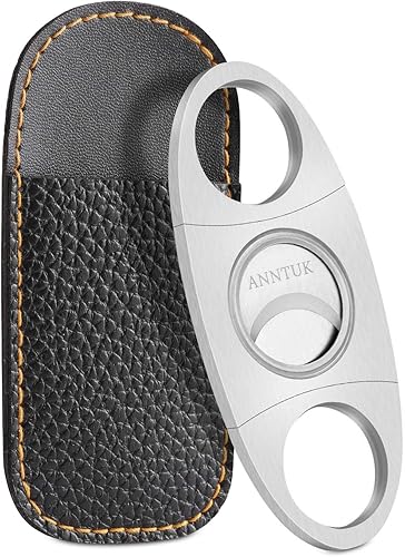 Miniatura 2 de Cigar Cutter Stainless Steel Guillotine Double Cut Blade in Leather Pouch, Silver Acero inoxidable