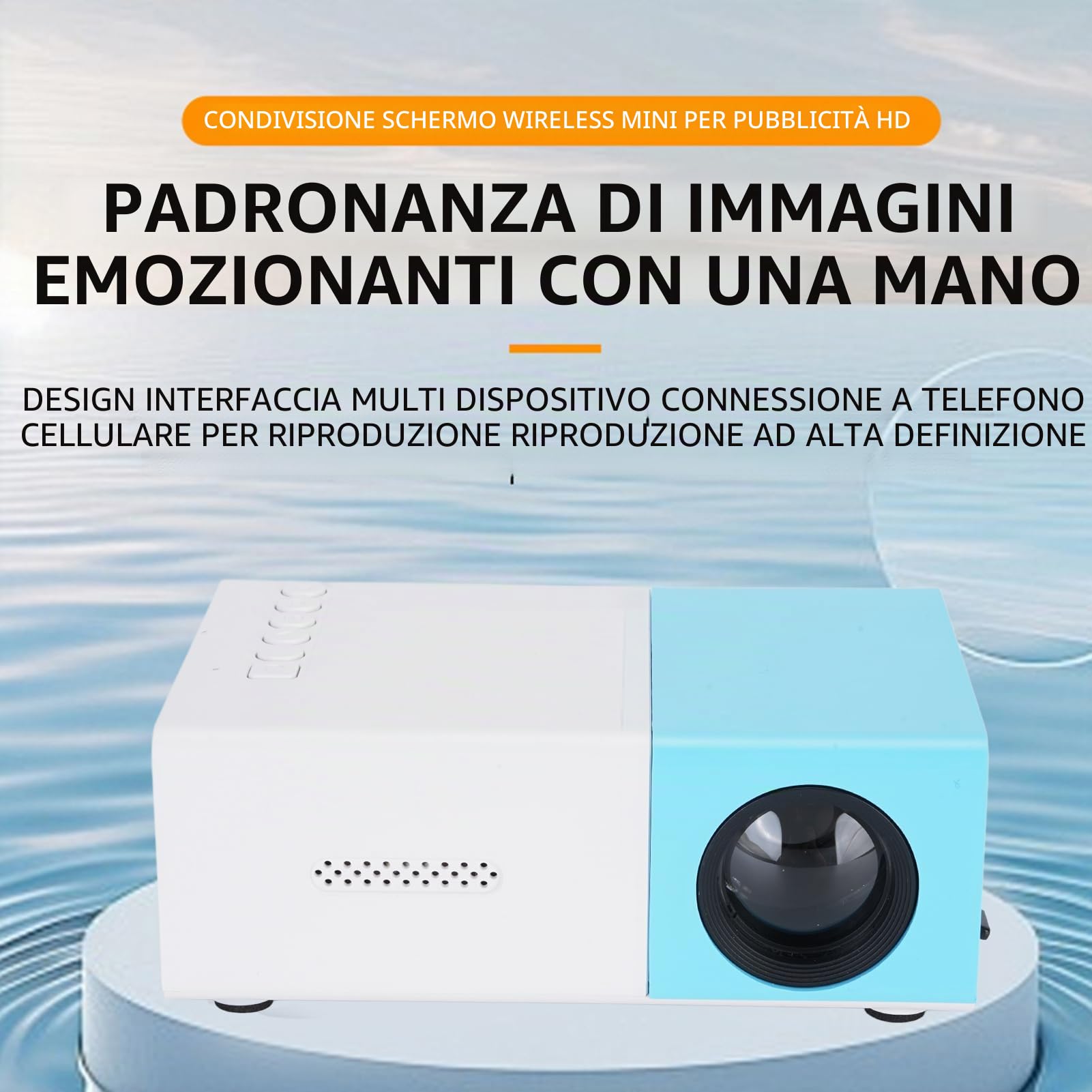 Mini Proiettore HD 1080p Portatile, Full HD Smart Home per Film con HDMI USB 3,5mm, Compatibile Smartphone Laptop TV Tablet PC, Correzione Trapezoide Automatica, Altoparlante Stere