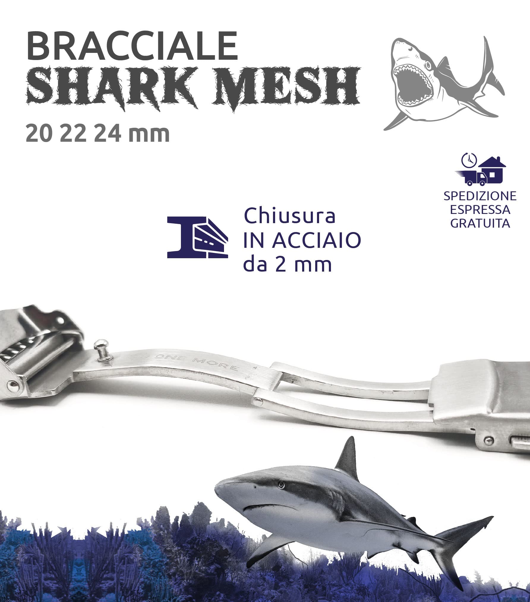 Bransoletka Shark Mesh ze stali nierdzewnej ONE More STRAP 20mm22mm 24mm kompatybilny z Citizen Promaster i Seiko SKX sub diver pasek do zegarka milan