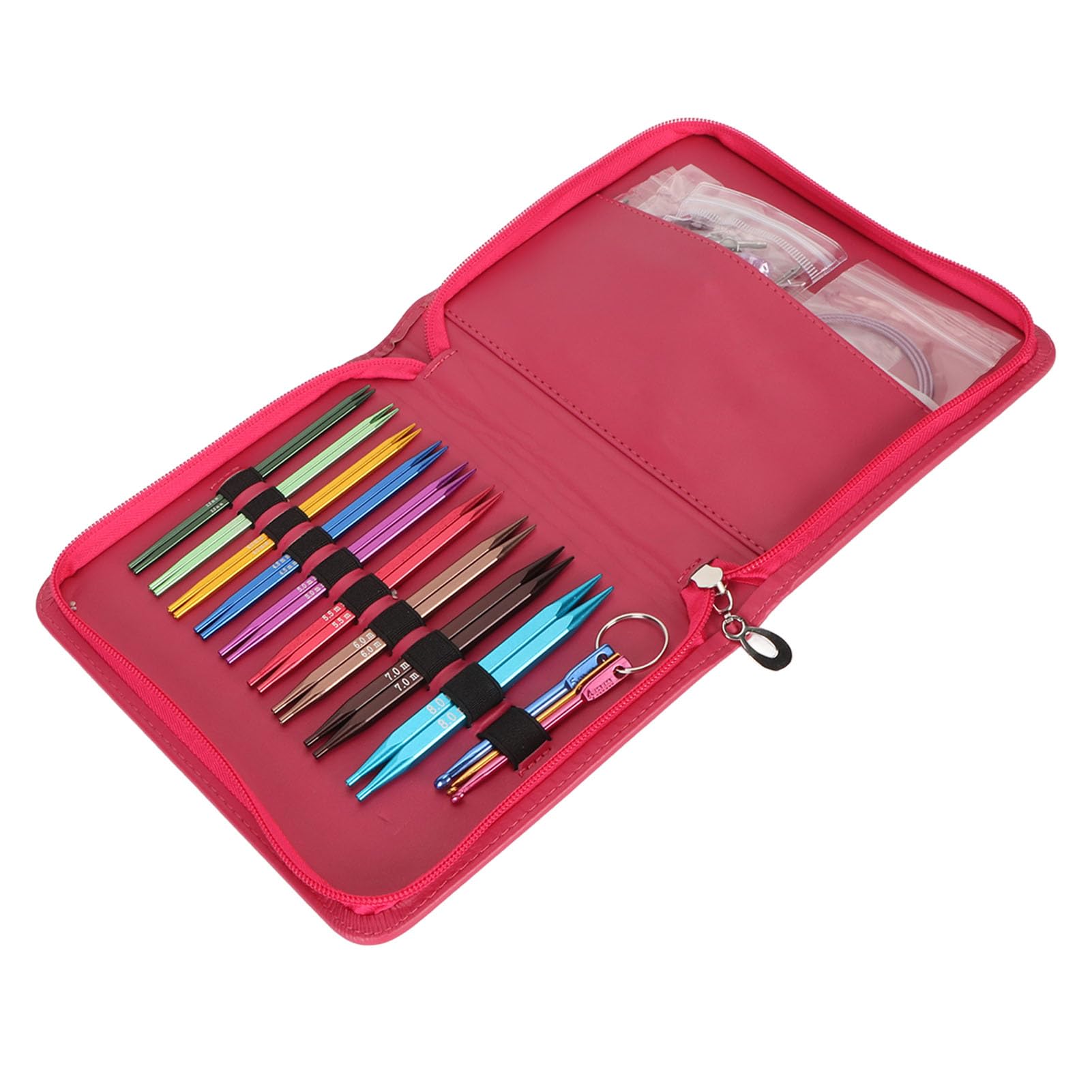 SustVita Aluminium-Stricknadeln mit ergonomischem Design für lange Stricksitzungen, komplettes austauschbares Rundstricknadel-Set mit Zubehör und PU-Tasche
