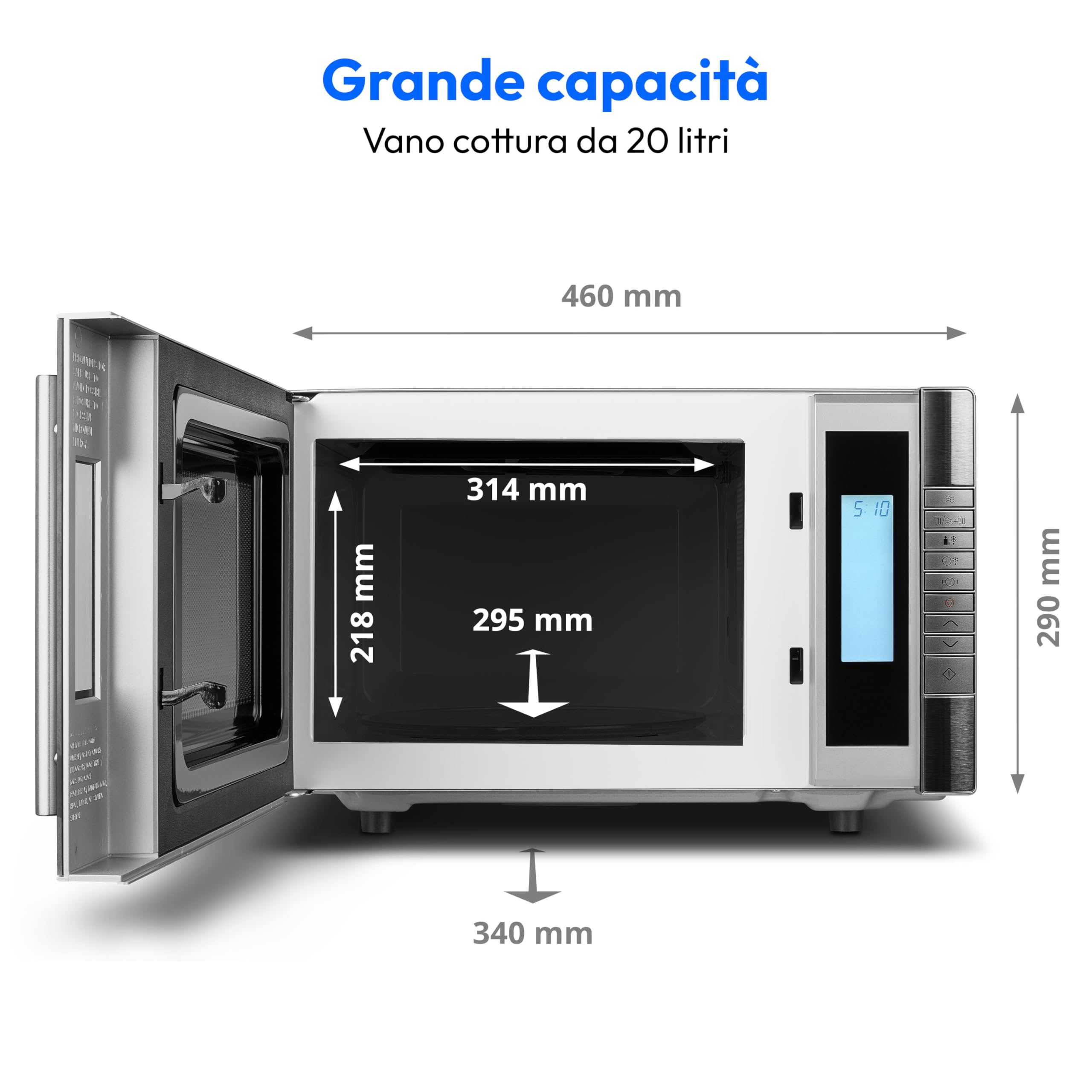 MEDION Microonde con grill combinato (20L, 800W, 1000W grill, 2in1, 8 programmi automatici, 5 livelli di potenza, modalità scongelamento, MD 14482)