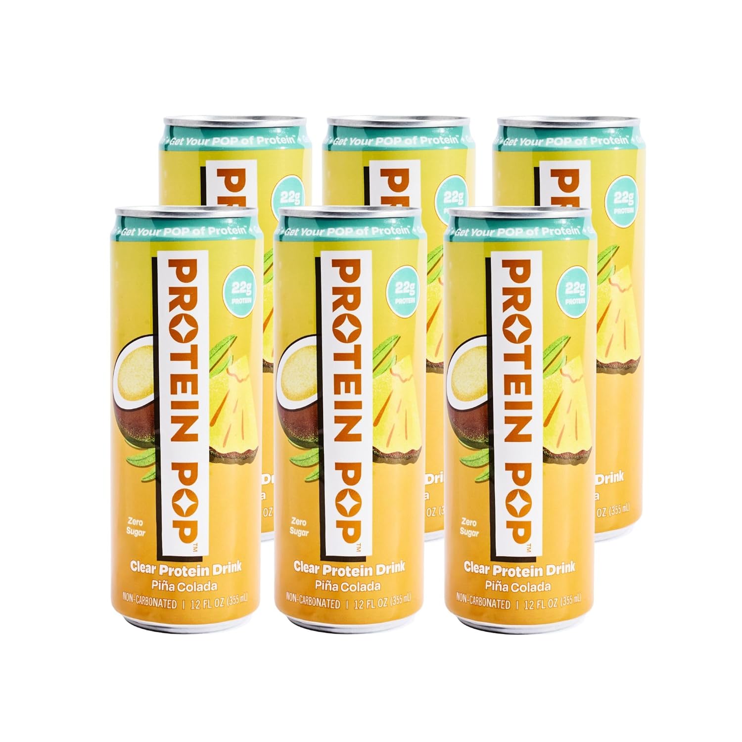 Ready to Drink Clear Protein Shakes | 22g of Protein - Whey Protein Isolate Non-Carbonated - Zero Sugar (Piña Colada - 12 fl oz, 6 cans)