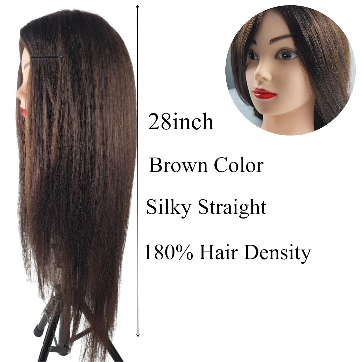 28inch Real Hair Mannequin Head Manikin Head to Practice Braiding Cutting Hairstyling for Beginners Hairdressers Cosmetology Training Doll Head with Stand